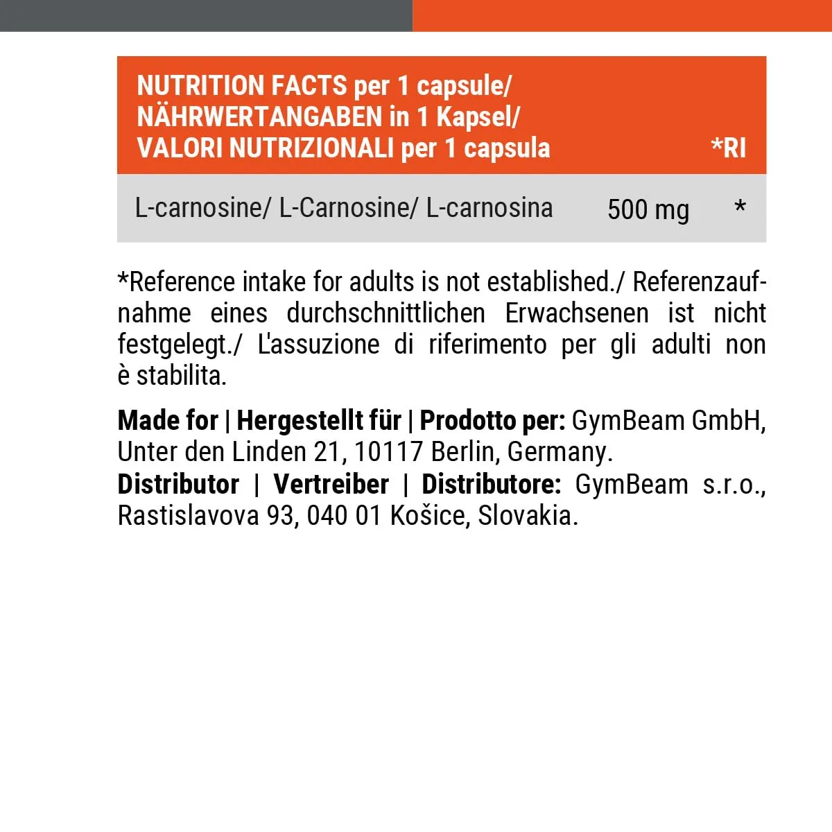 GymBeam L-Carnosin Kapseln 500mg 60 Caps vegan