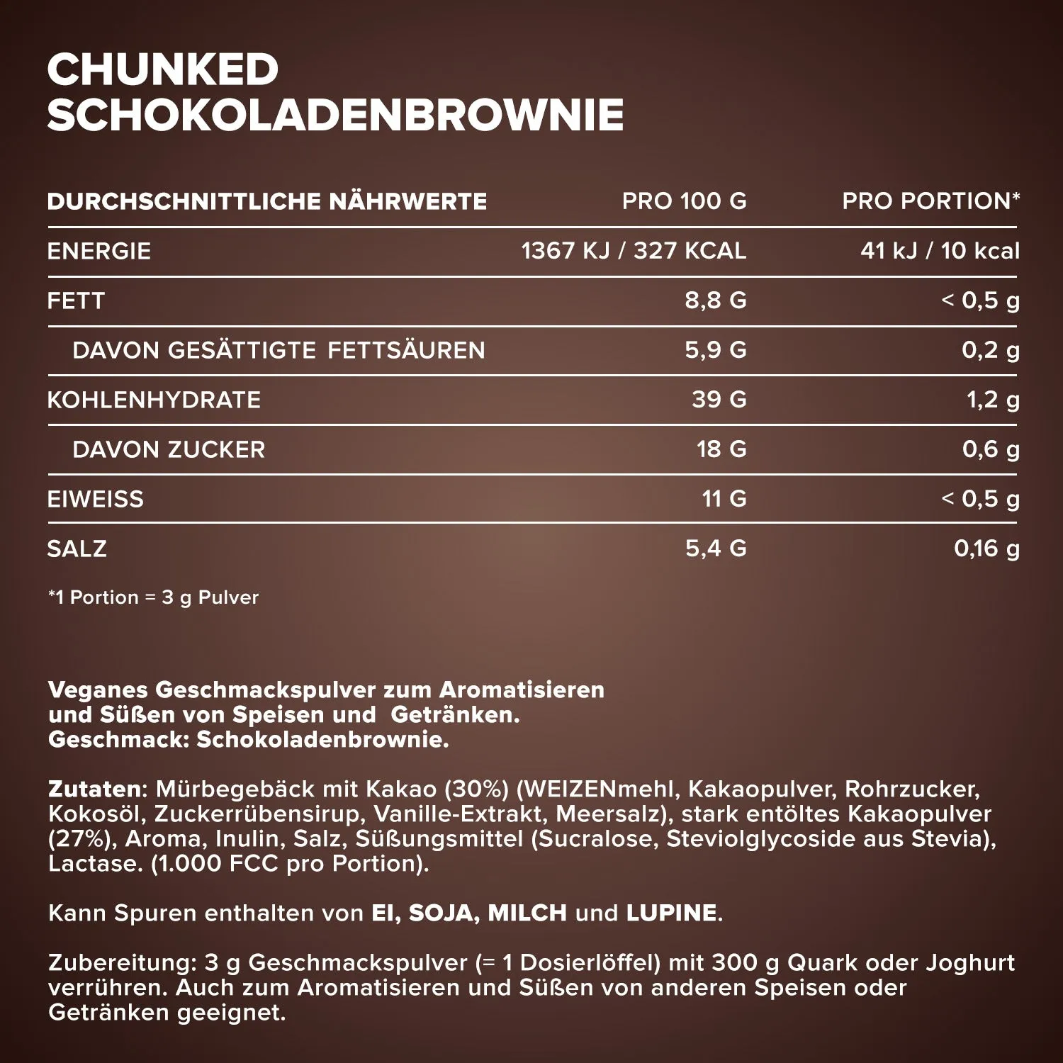 IronMaxx Chunked Geschmackspulver 150g Fudge Brownie mit Stückchen