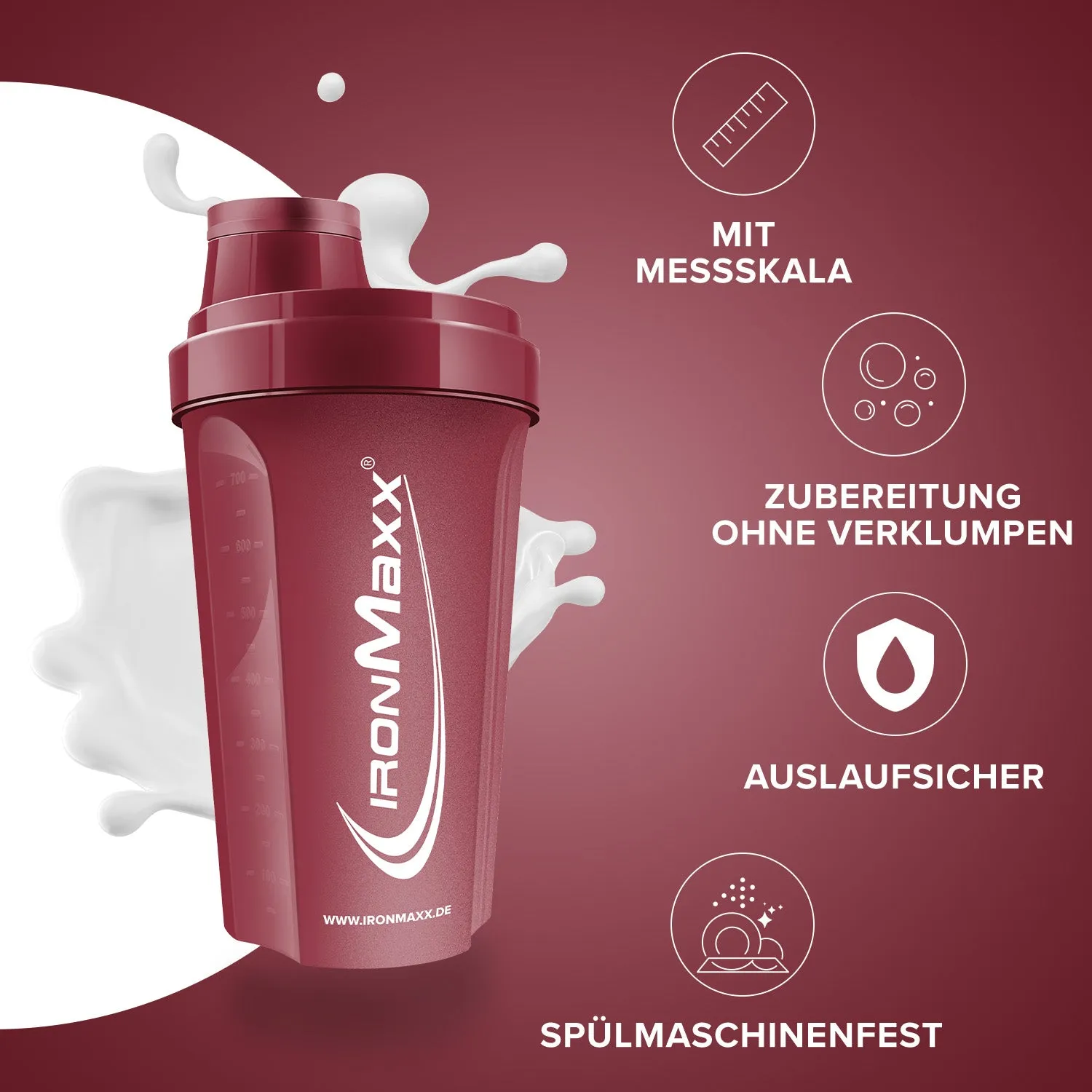 IronMaxx Shaker 700ml Cozy Red Eiweißshaker mit Sieb