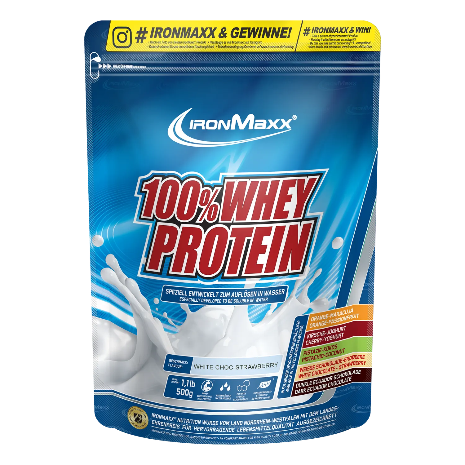 IronMaxx 100% Whey Protein 500g Weiße Schoko-Erdbeere
