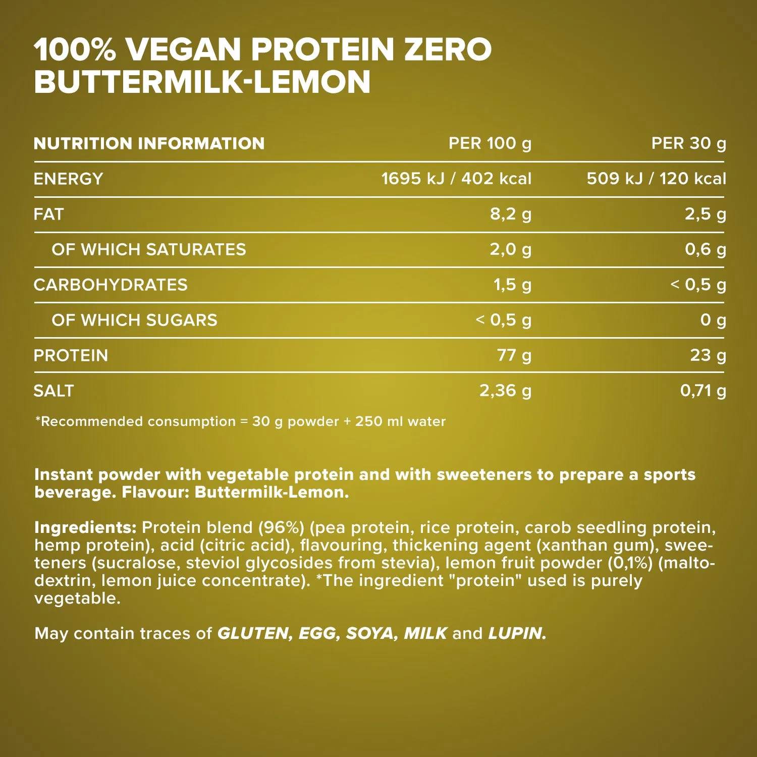 IronMaxx 100% Vegan Protein Zero Buttermilk Lemon 500g