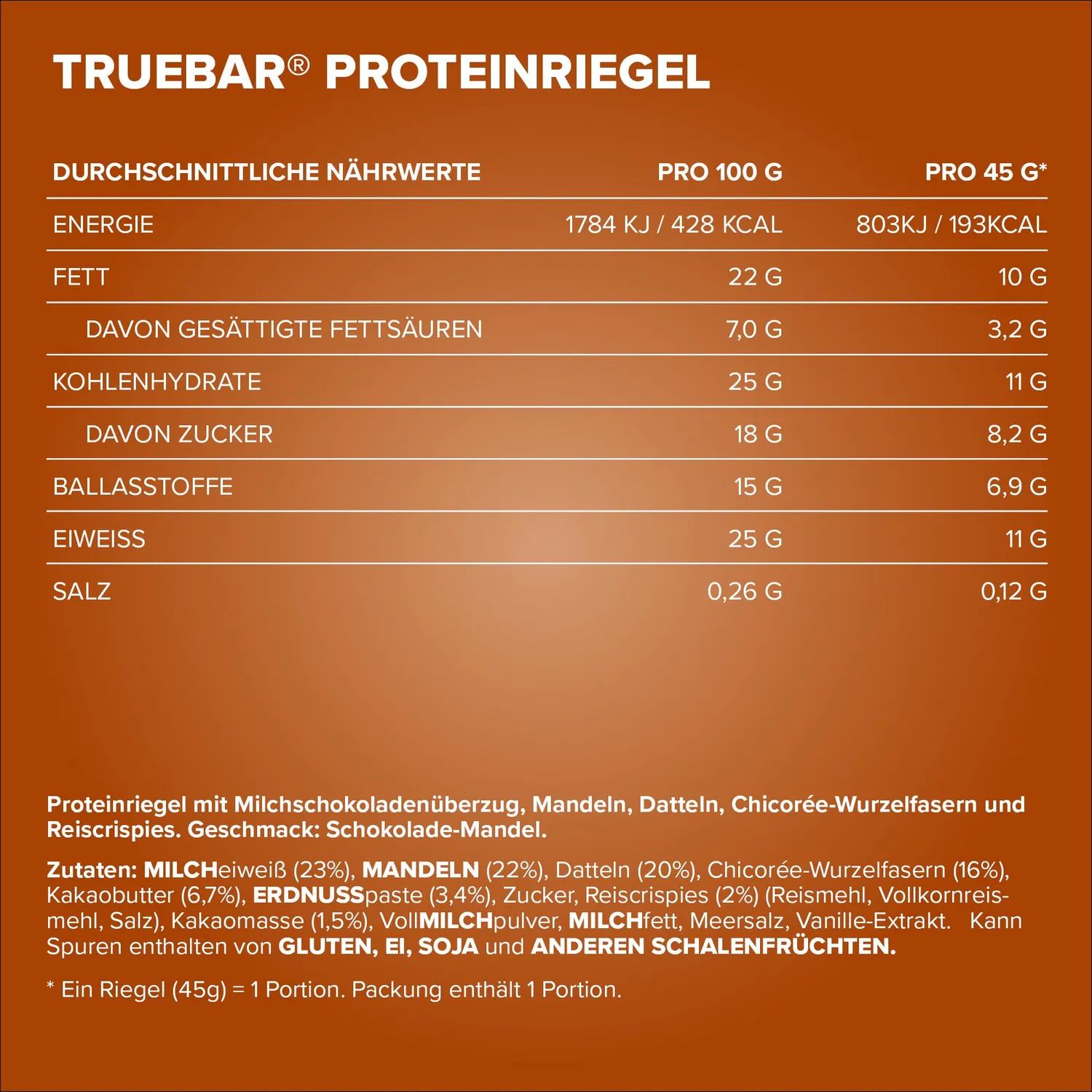 IronMaxx TrueBar Proteinriegel Chocolate Almond 45g proteinreich