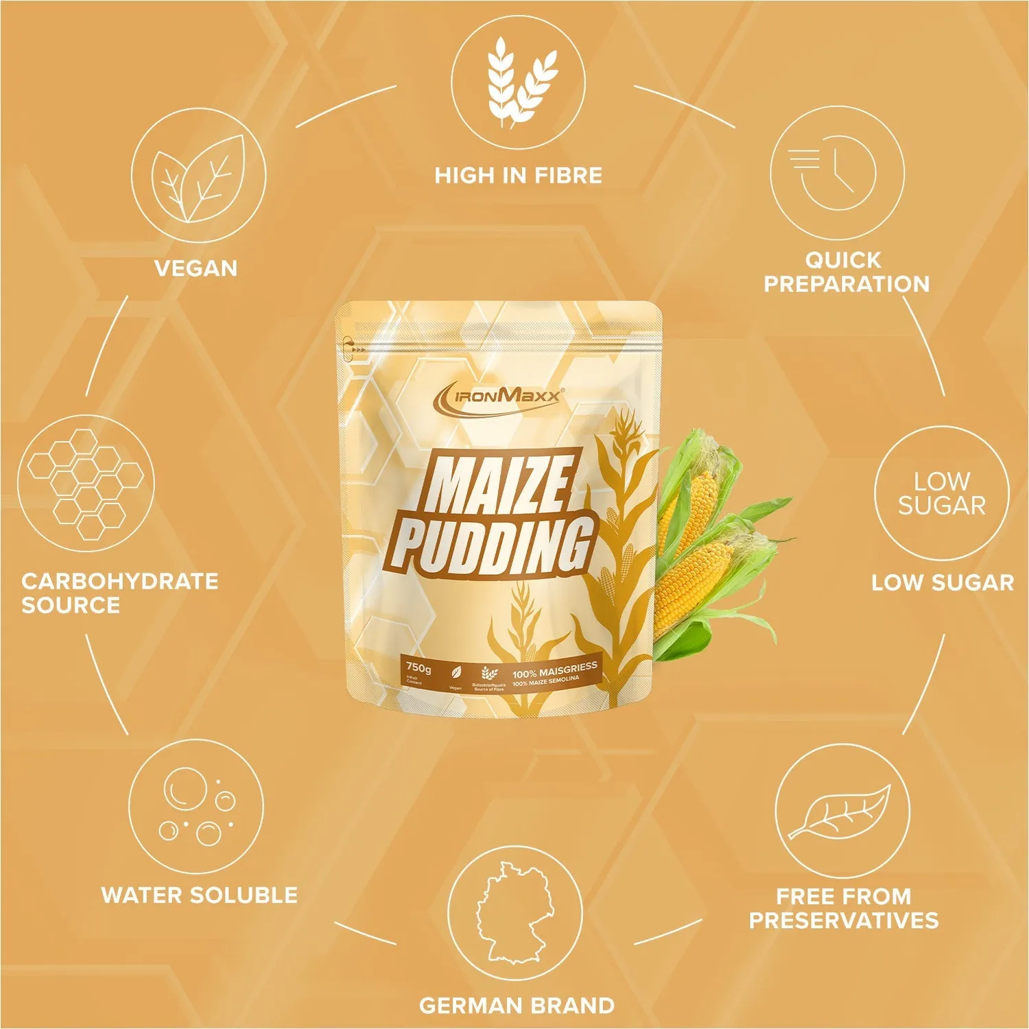 IronMaxx Maize Pudding Puddingpulver 750g vegan