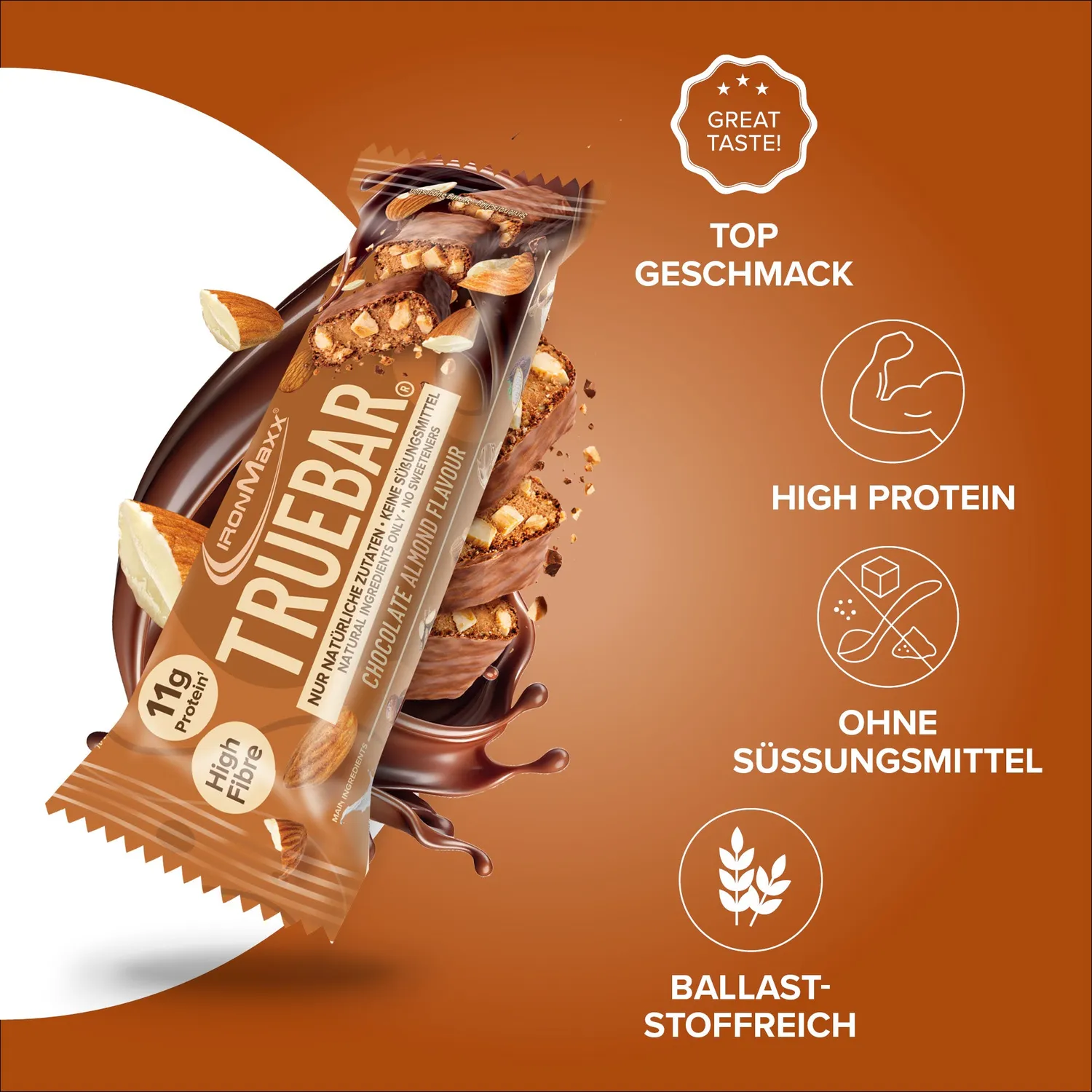 IronMaxx TrueBar Chocolate Almond Proteinriegel 12x45g Protein