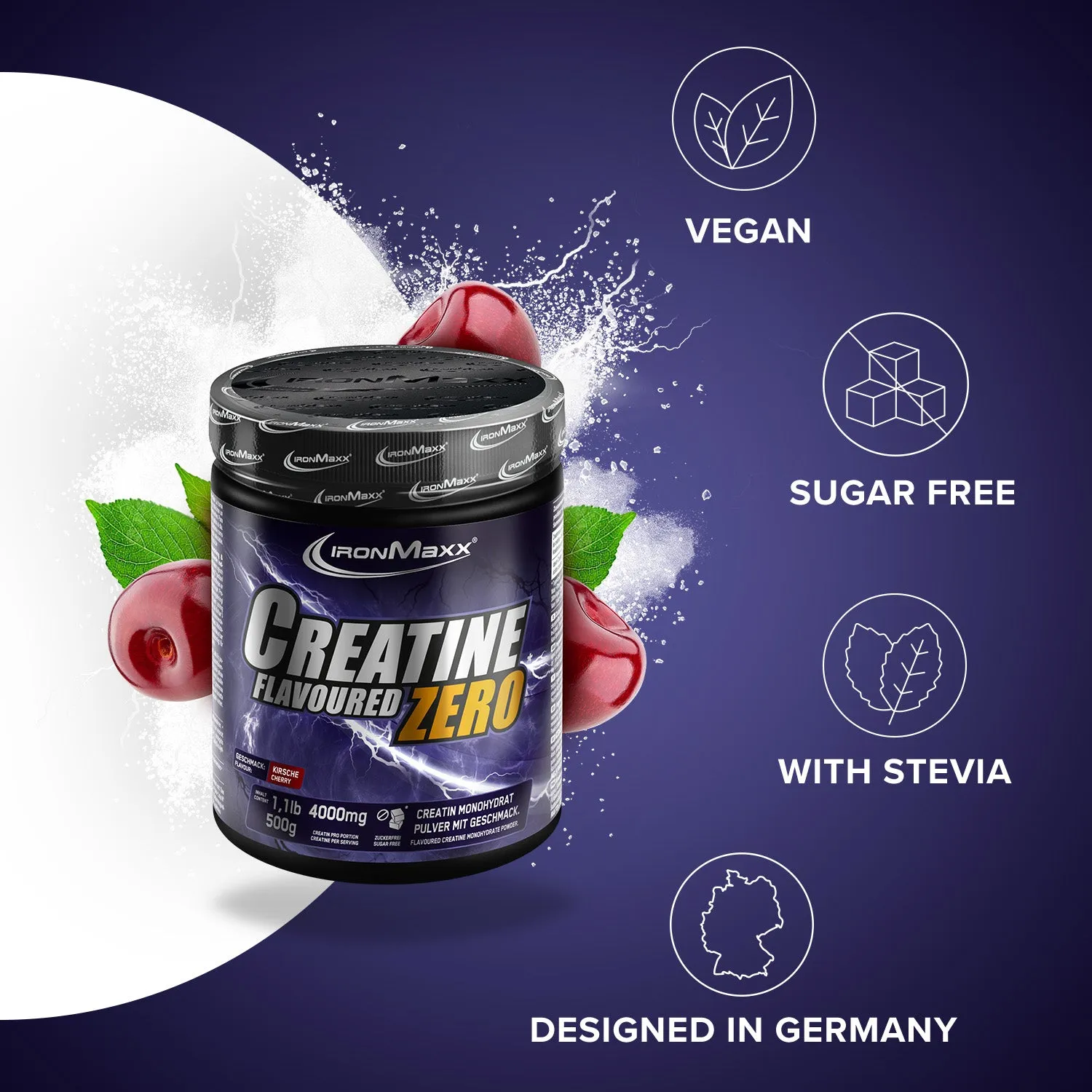 IronMaxx Creatine Flavoured Zero Pulver 500g Kirsche zuckerfrei