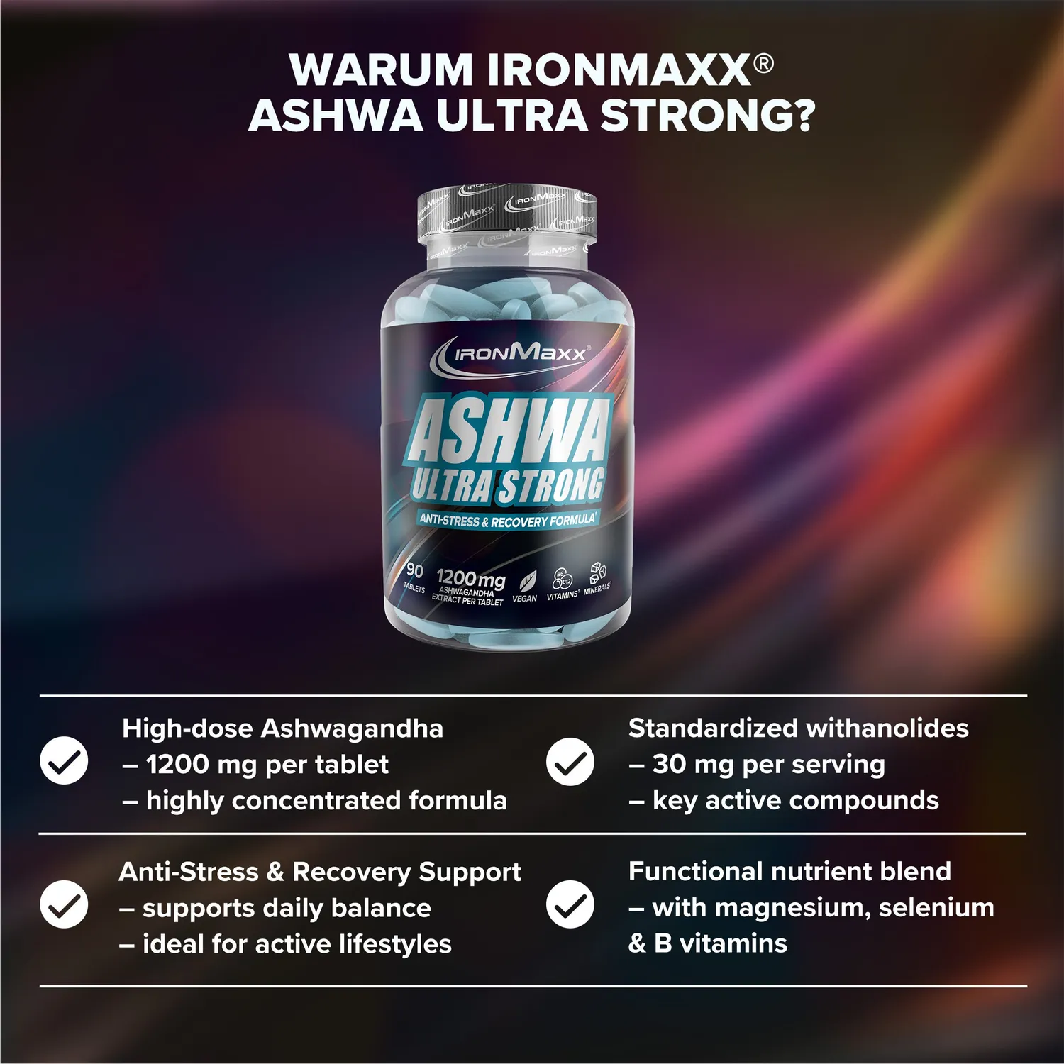 IronMaxx Ashwagandha Ultra Strong Tabletten 90 Stück hochdosiert