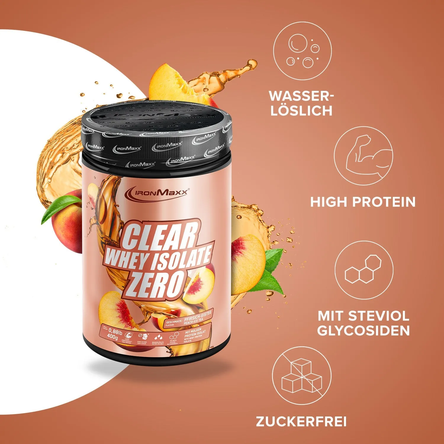 IronMaxx Clear Whey Isolate ZERO Pulver 400 g Peach Ice Tea