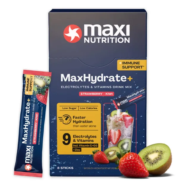 MaxiNutrition MaxHydrate+ Immun Elektrolytpulver Strawberry Kiwi 8 Sticks