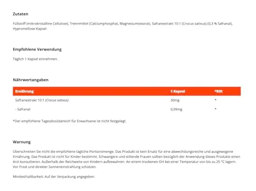 GymBeam Safranextrakt Kapseln 30mg 60 Stück vegan
