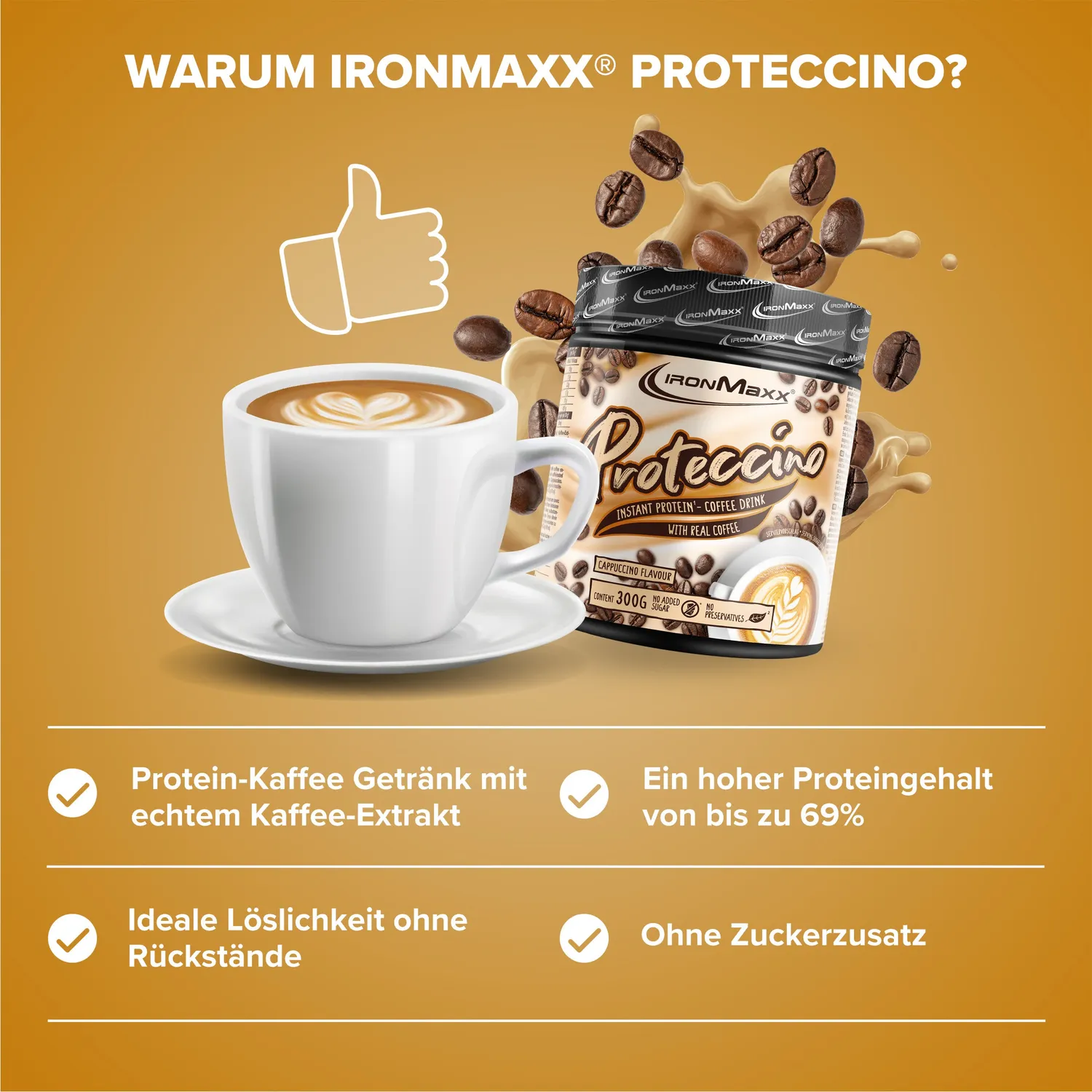 IronMaxx Proteccino Cappuccino Proteinpulver 300g mit Koffein