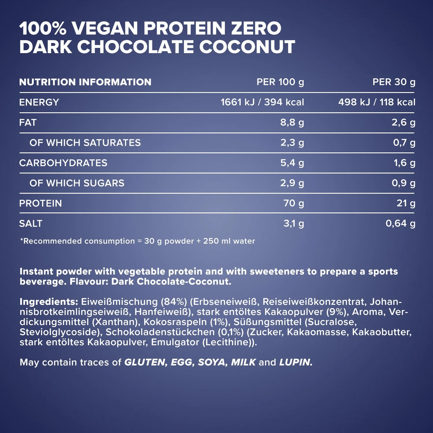 IronMaxx 100% Vegan Protein Zero Pulver Dark Chocolate Coconut 500g