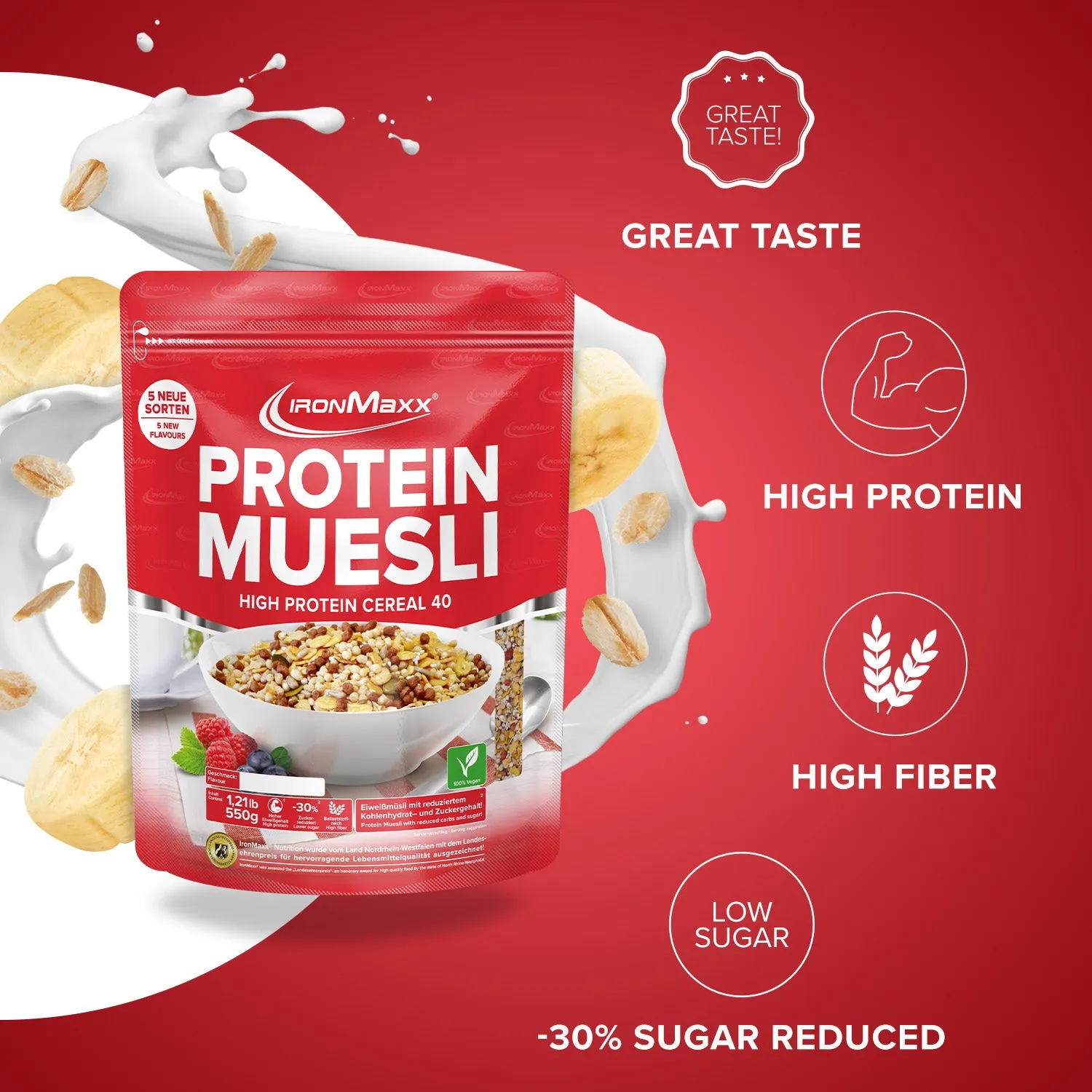 IronMaxx Protein Müsli 550 g Banane vegan proteinreich