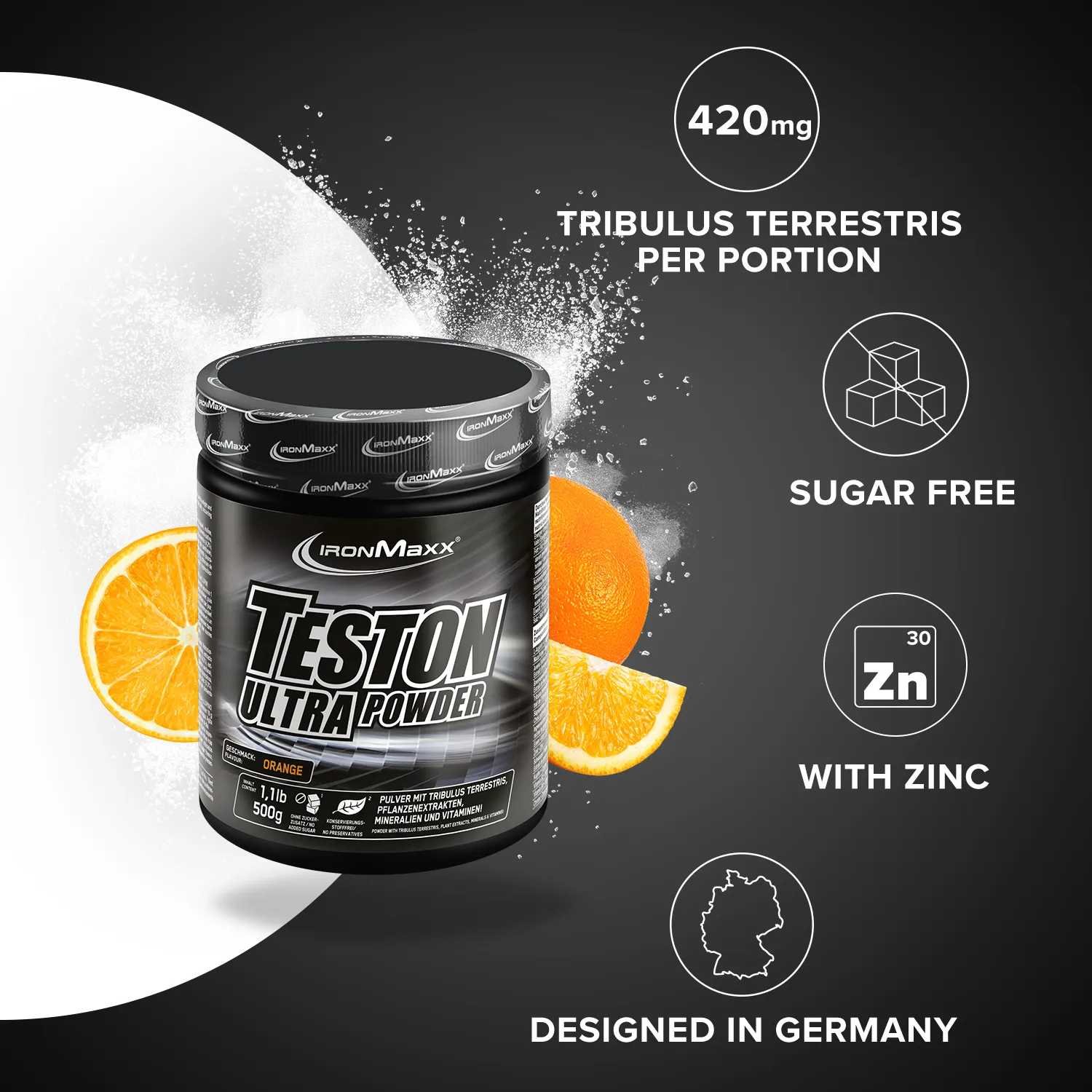 IronMaxx Teston Ultra Powder Trainingsbooster Orange 500g