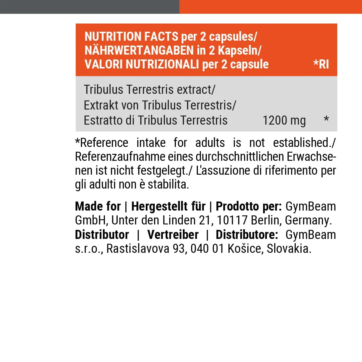 GymBeam Tribulus Terrestris Tabletten 120 Stück 1200mg Extrakt