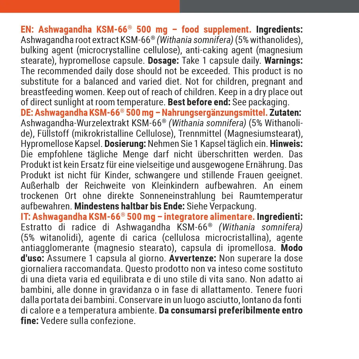 GymBeam Ashwagandha KSM-66 Kapseln 500mg 90 Caps hochdosiert