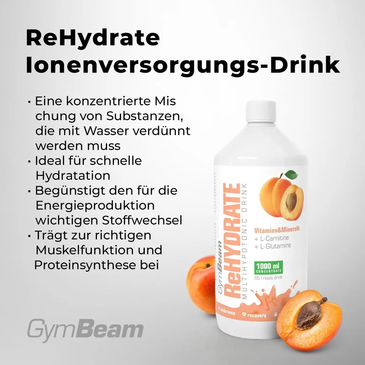 GymBeam ReHydrate Drink Apricot 1000ml hypotonisch
