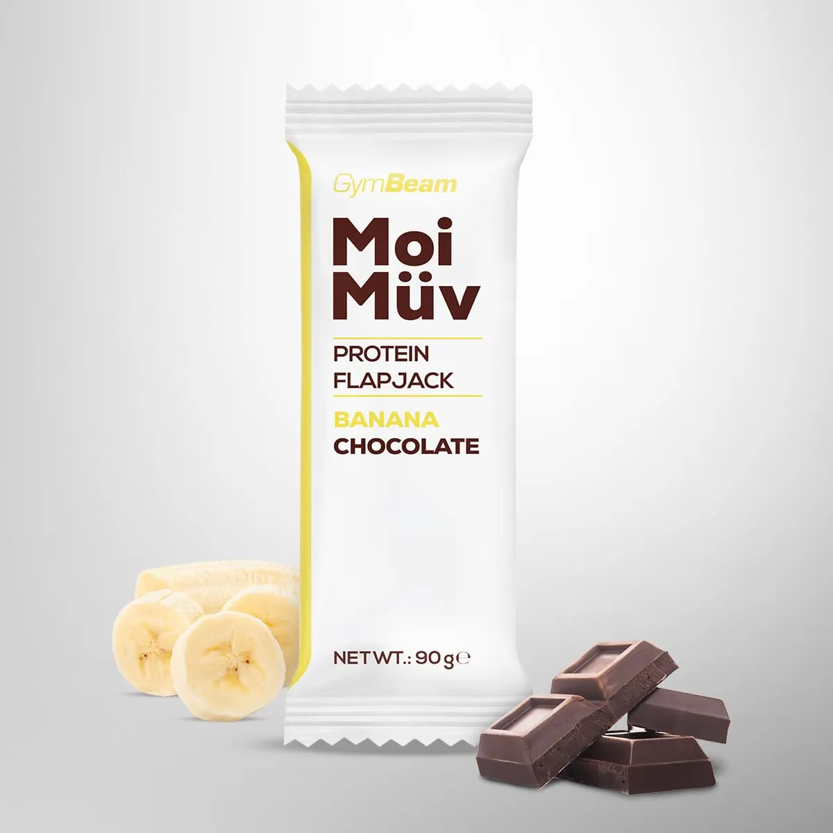 GymBeam MoiMüv Protein Flapjack Riegel 12x90 g Banana Chocolate