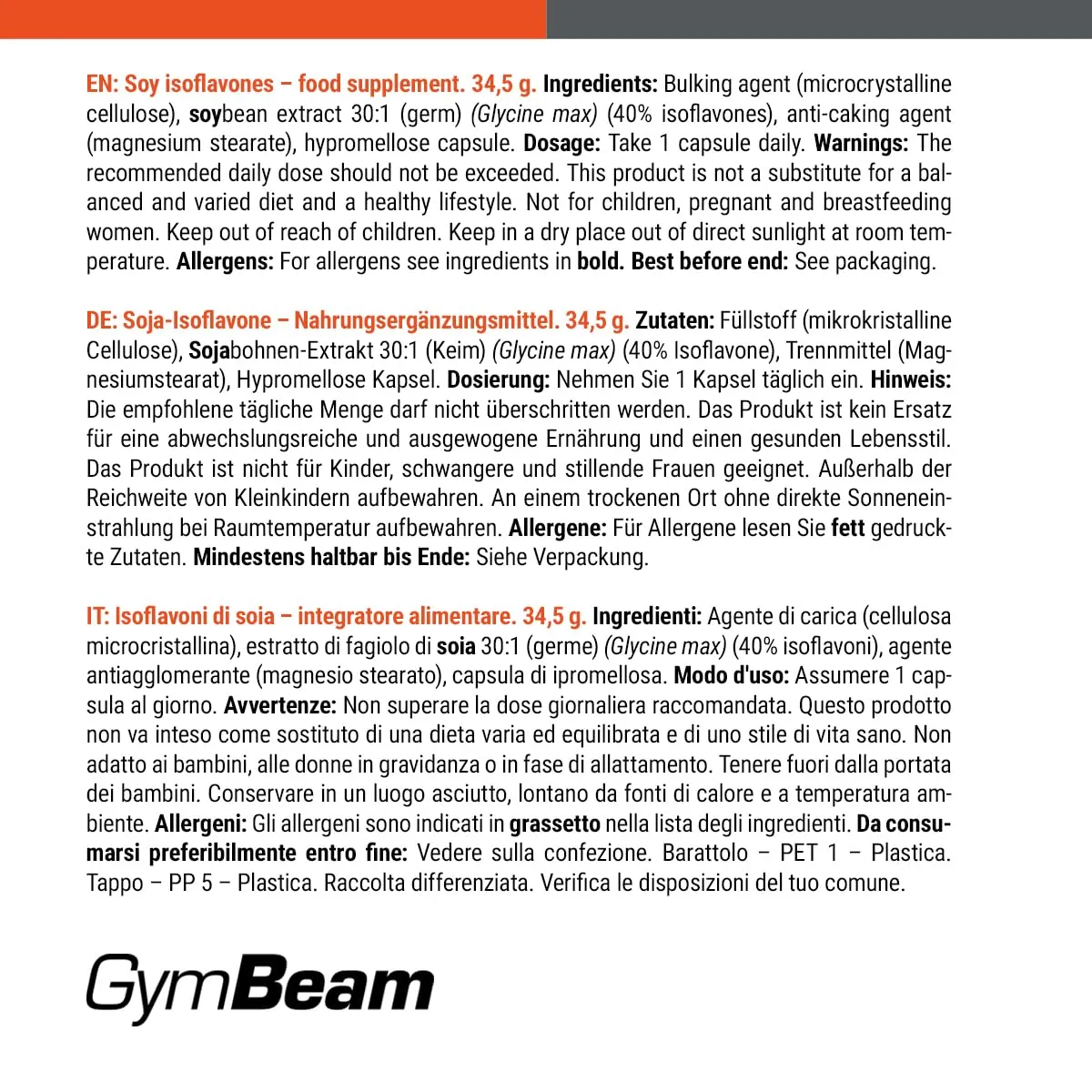 GymBeam Soja Isoflavone Kapseln 60 Stk Zyklus
