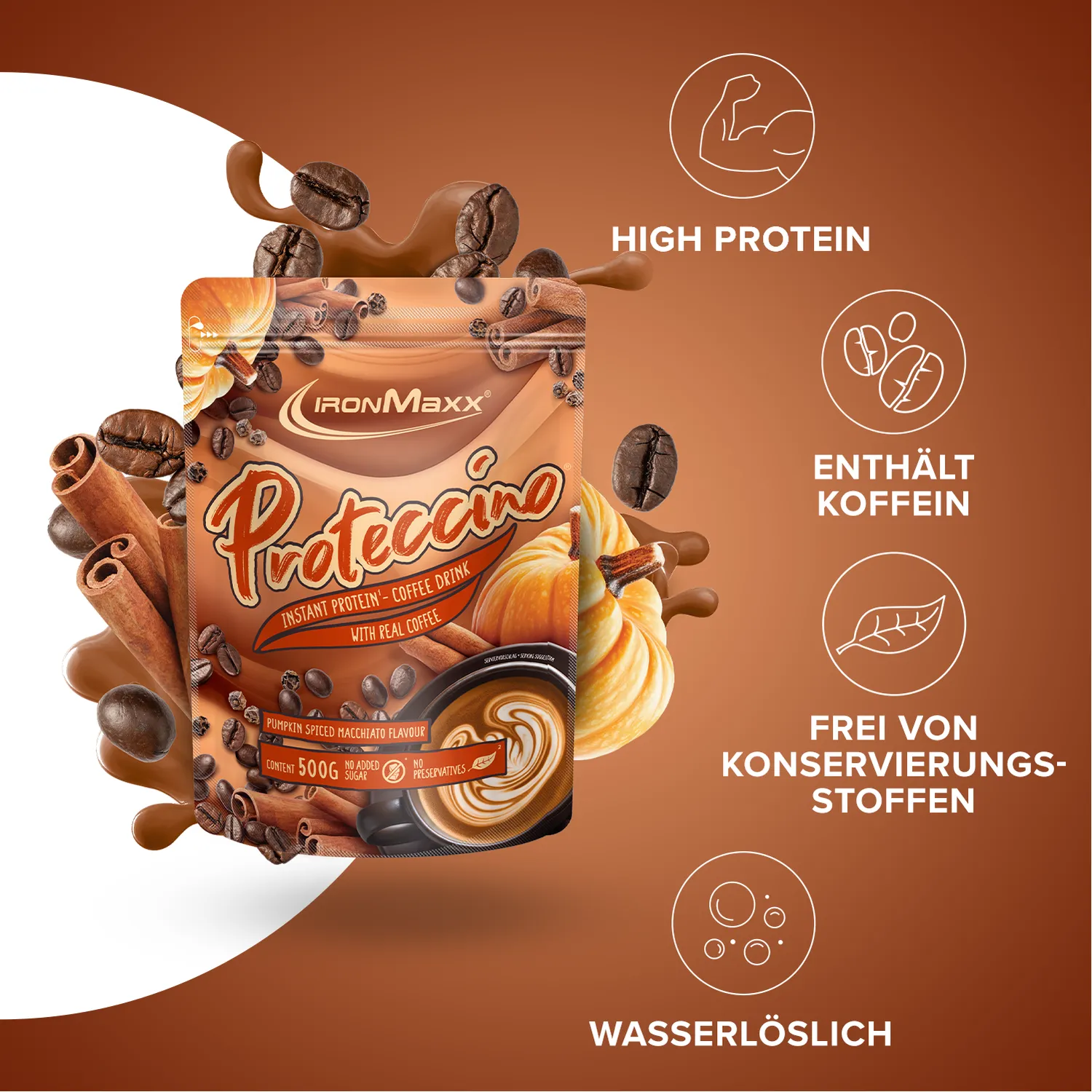 IronMaxx Proteccino Plant Pumpkin Spiced Macchiato 500g vegan