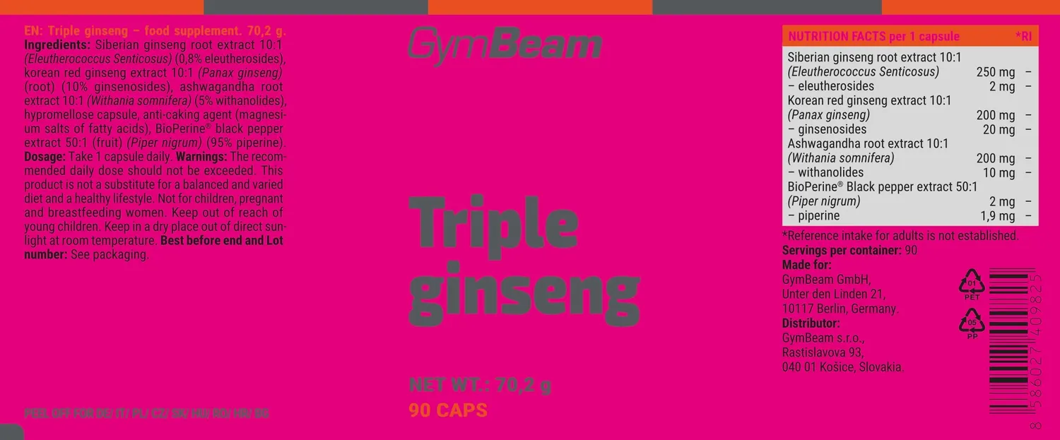 GymBeam Triple Ginseng Komplex Kapseln 90 Stück