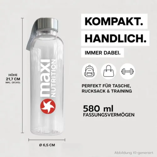 MaxiNutrition Trinkflasche 580ml transparent für Kohlensäure