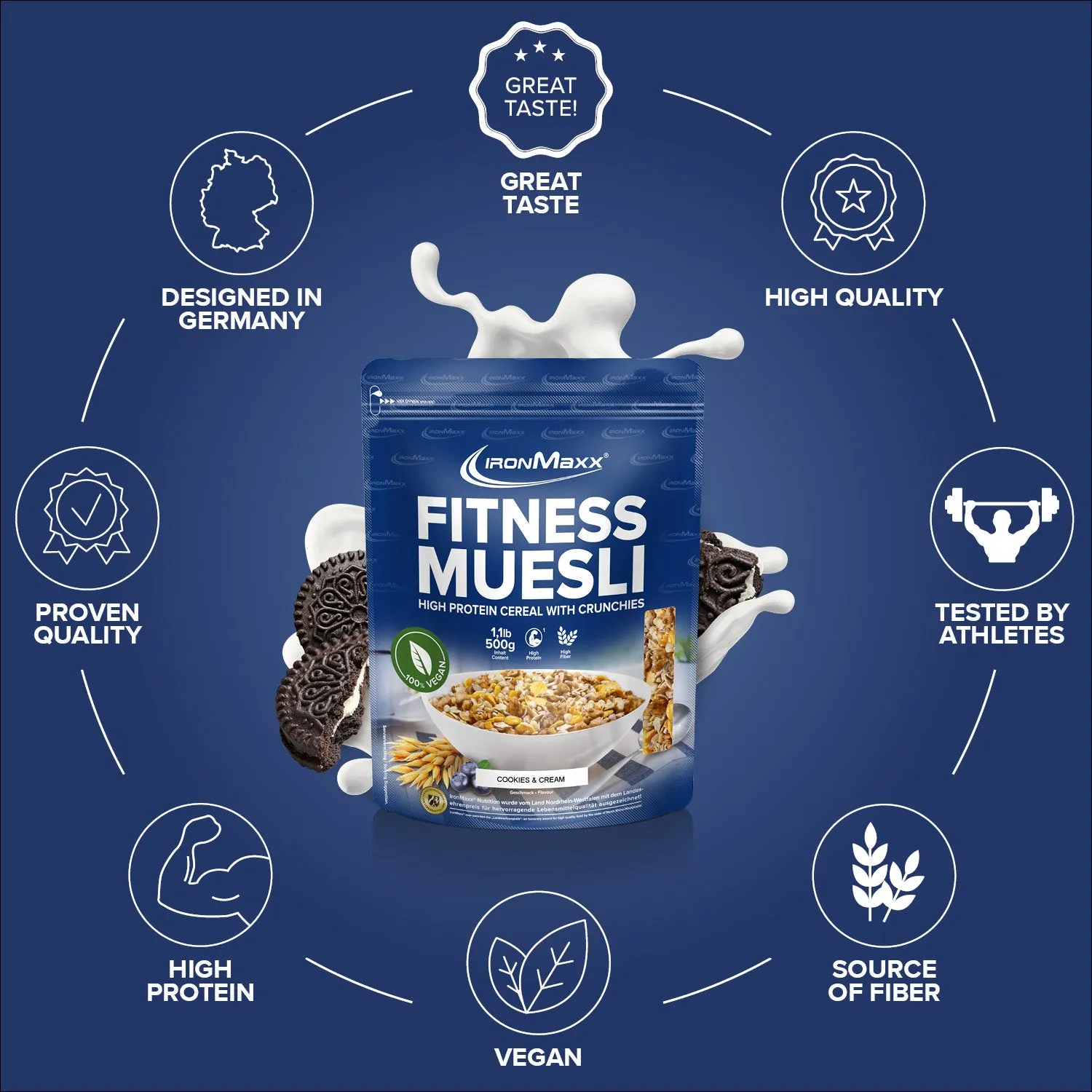 IronMaxx Fitness Müsli 500 g Cookies & Cream vegan