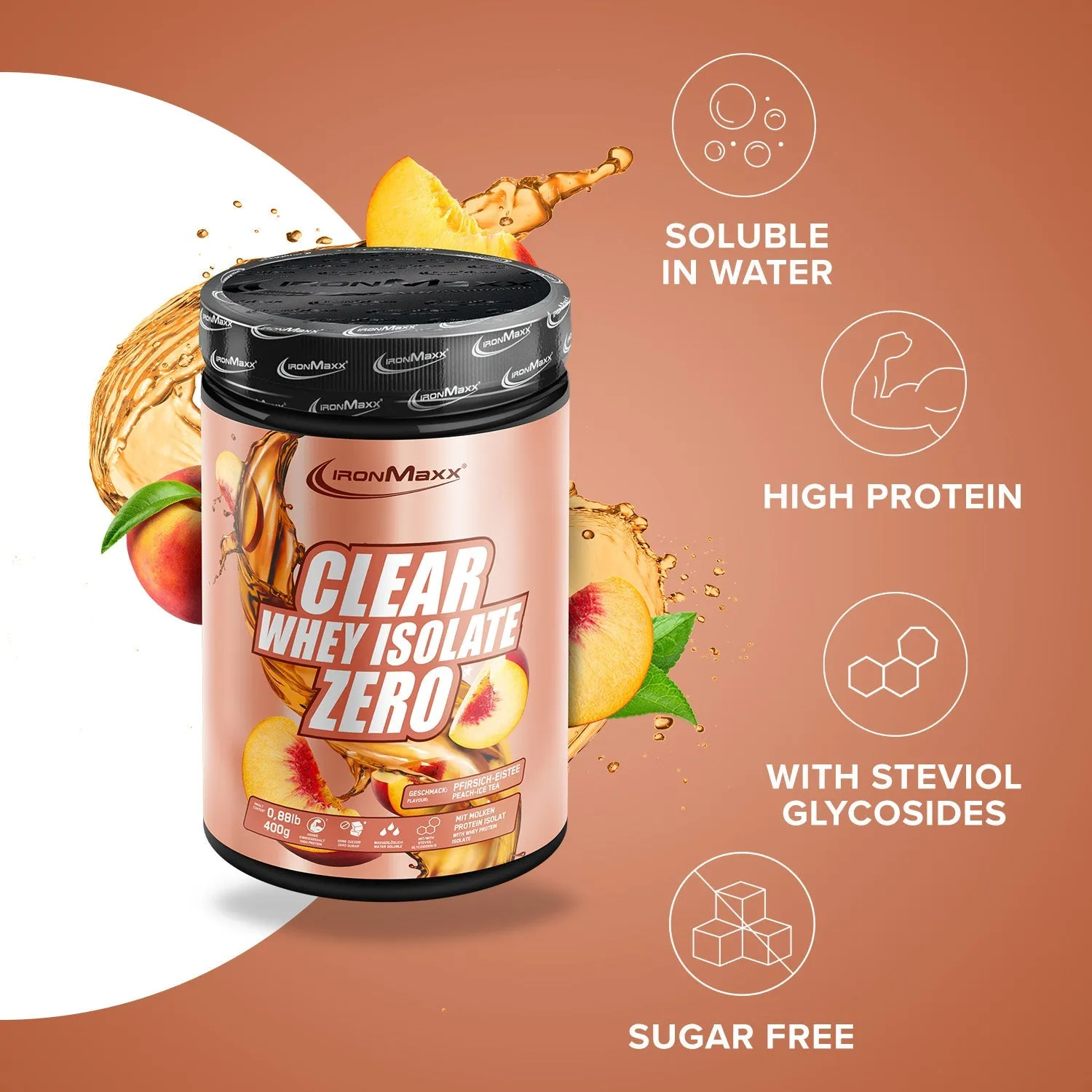 IronMaxx Clear Whey Isolate ZERO Pulver 400 g Peach Ice Tea