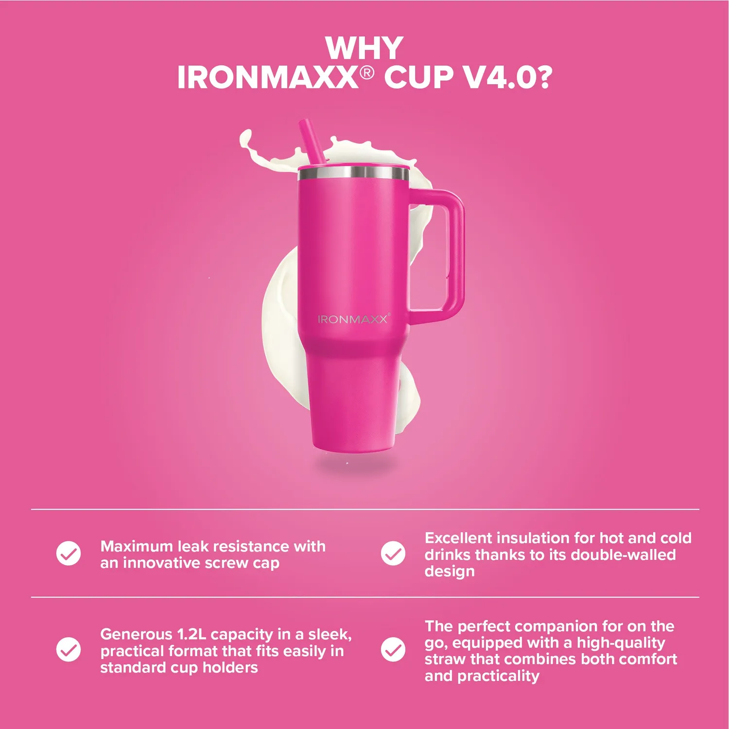 IronMaxx Cup V4.0 Thermobecher 1200ml Active Pink isoliert