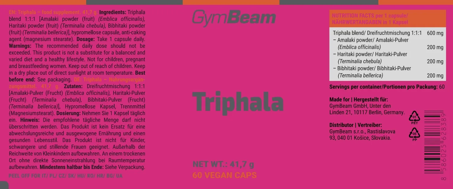 GymBeam Triphala Kapseln 60 Stk für Verdauung