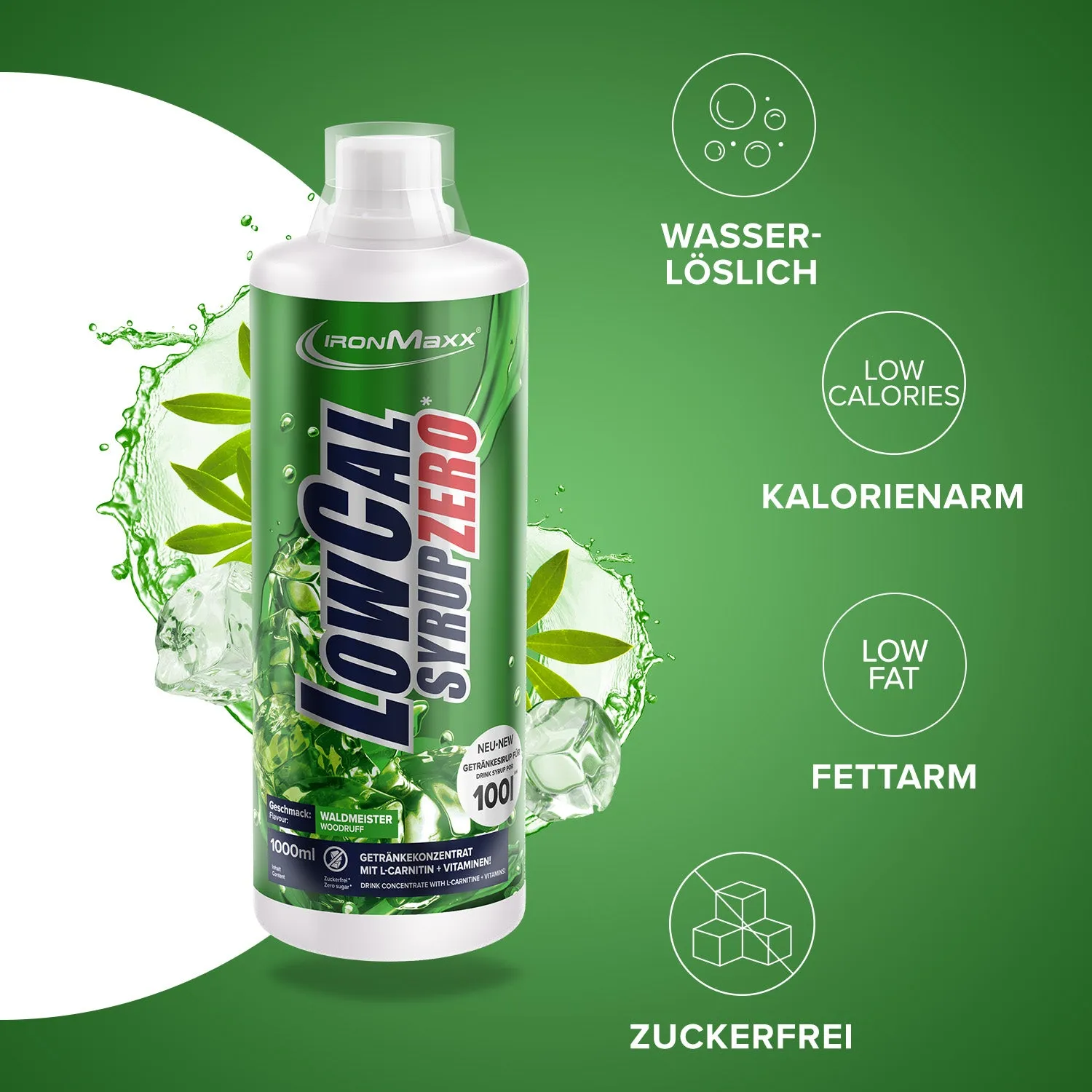 IronMaxx LowCal Syrup Zero Sirup 1000ml Waldmeister zuckerfrei