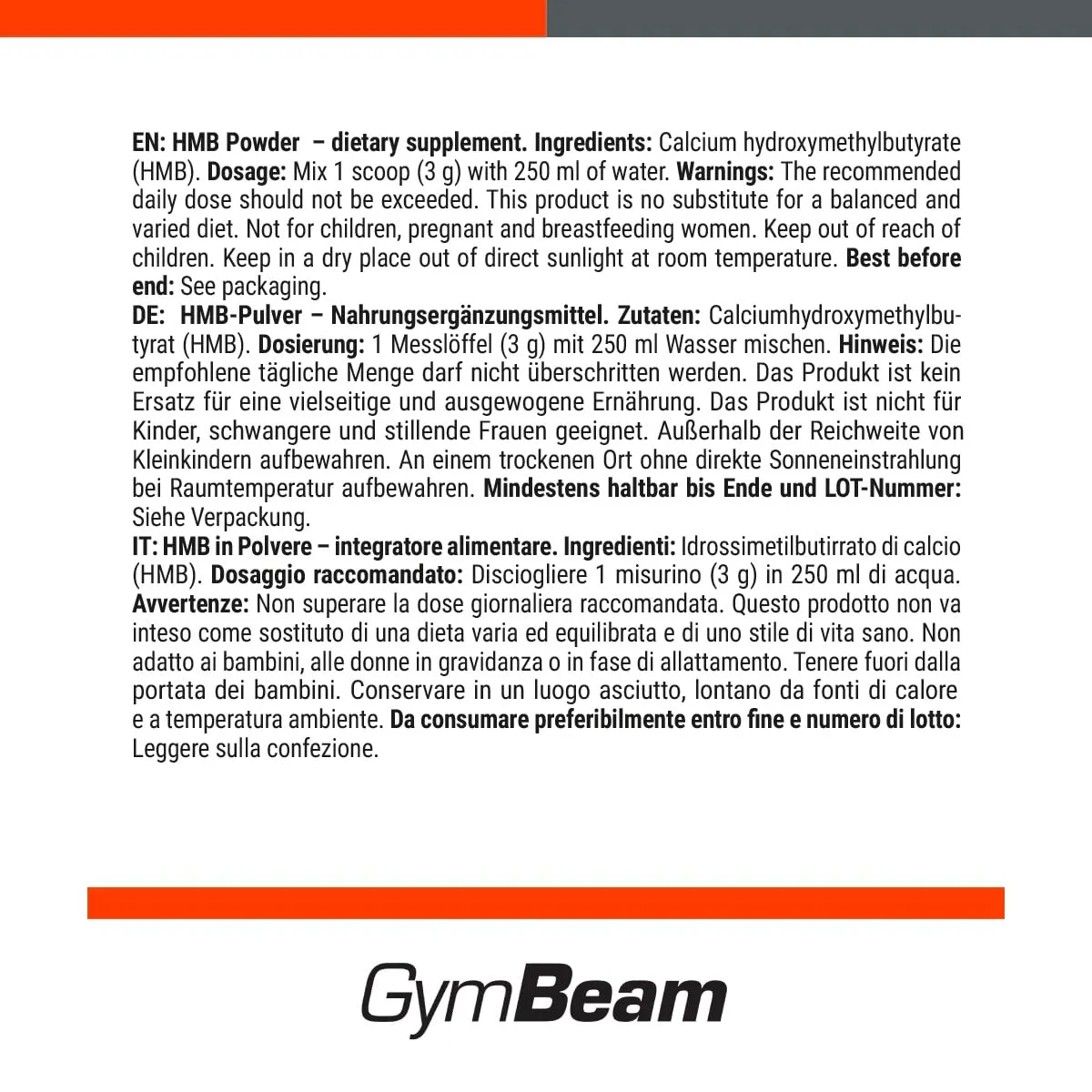 GymBeam HMB Pulver 300g für Muskelaufbau