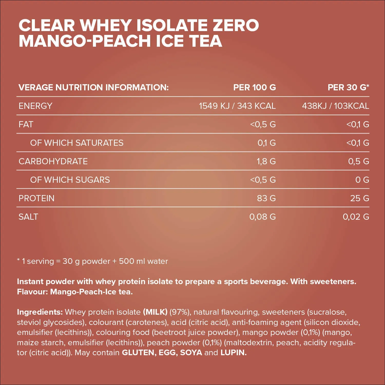 IronMaxx Clear Whey Isolate Zero Mango Peach Ice Tea Proteinpulver 400g