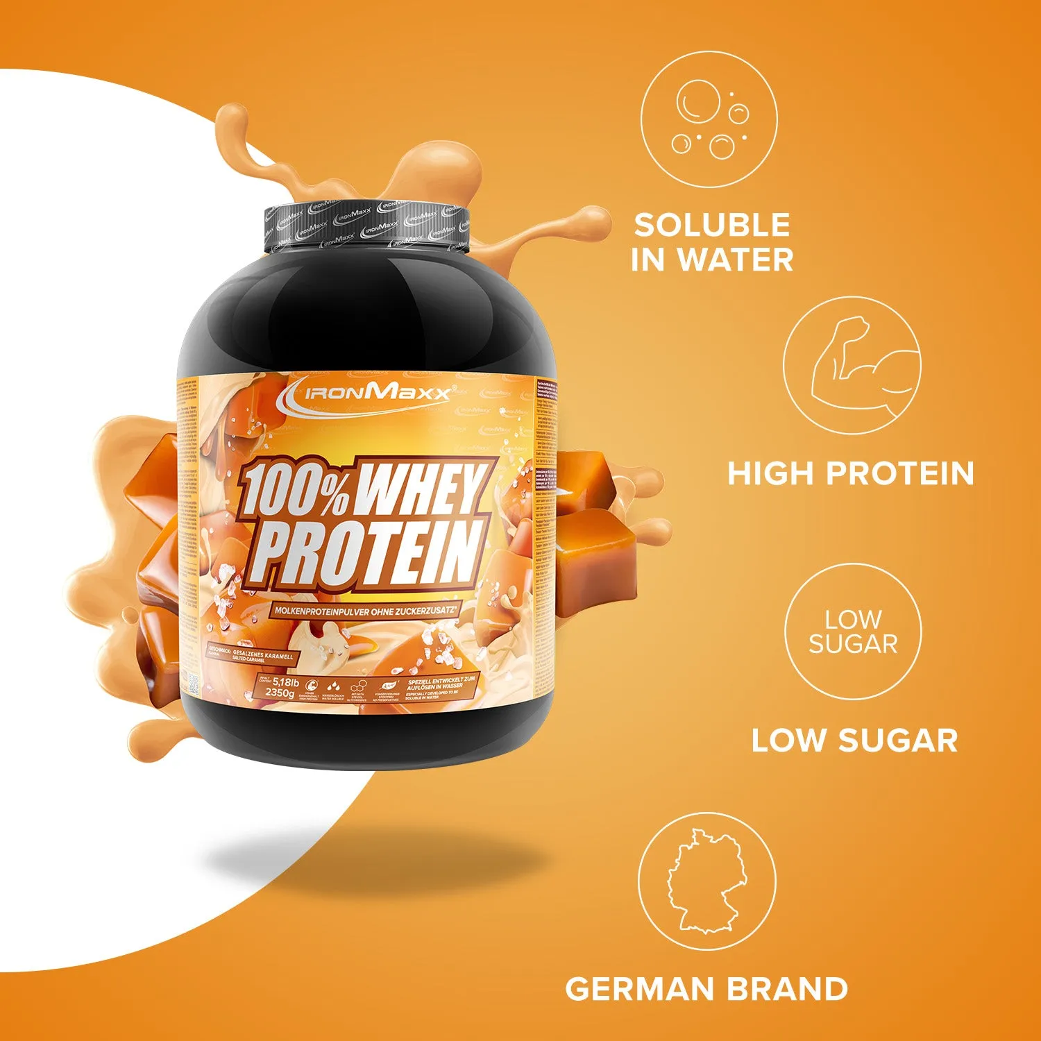 IronMaxx 100% Whey Protein Pulver 2350g Salted Caramel zuckerfrei