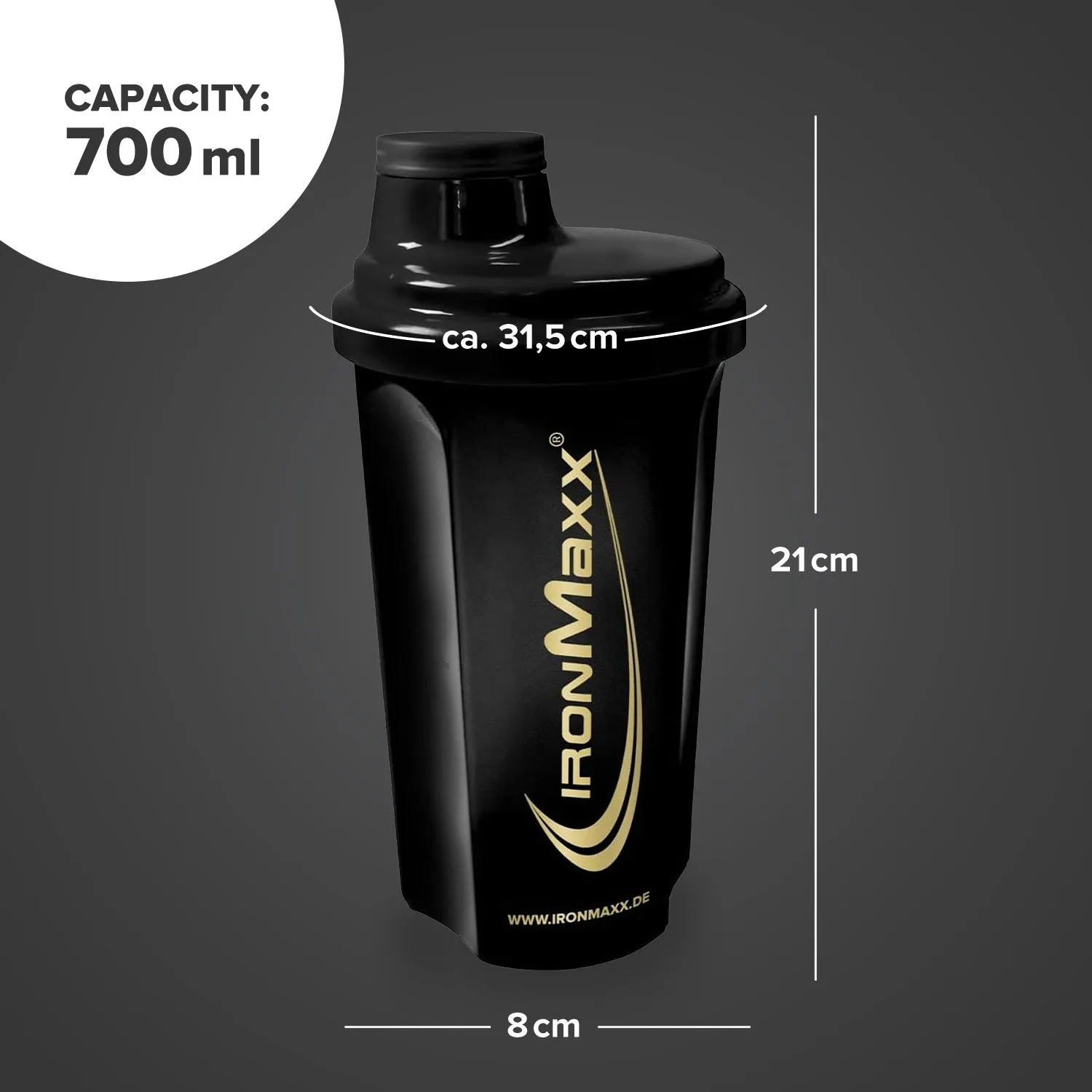 IronMaxx Shaker Black Gold 700ml mit Sieb