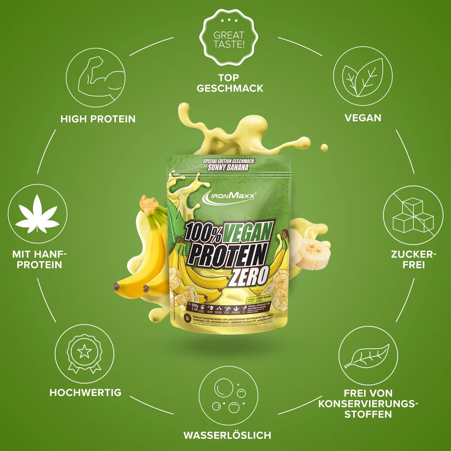 IronMaxx 100% Vegan Protein Zero Sunny Banana 500g zuckerfrei