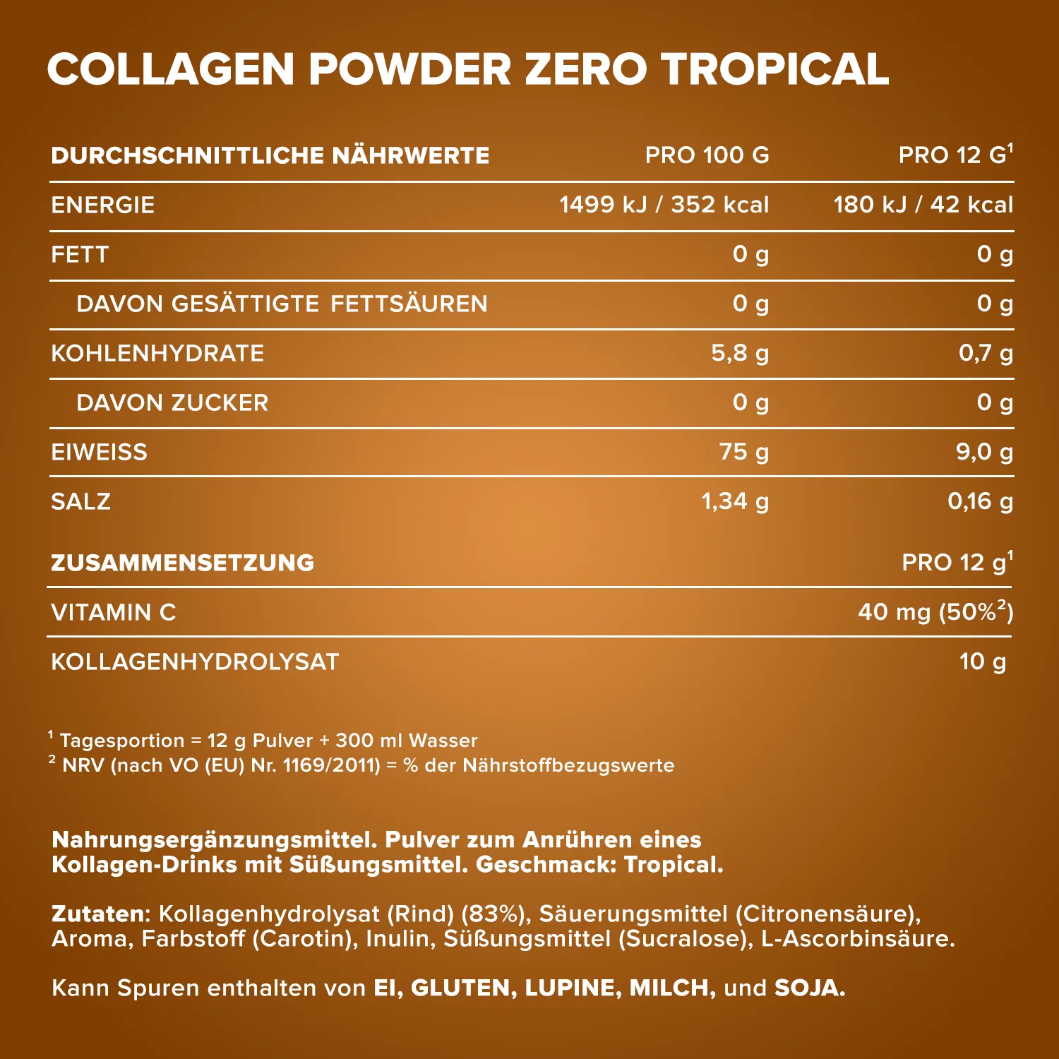 IronMaxx Collagen Powder Zero Kollagenpulver Tropical 250g zuckerfrei
