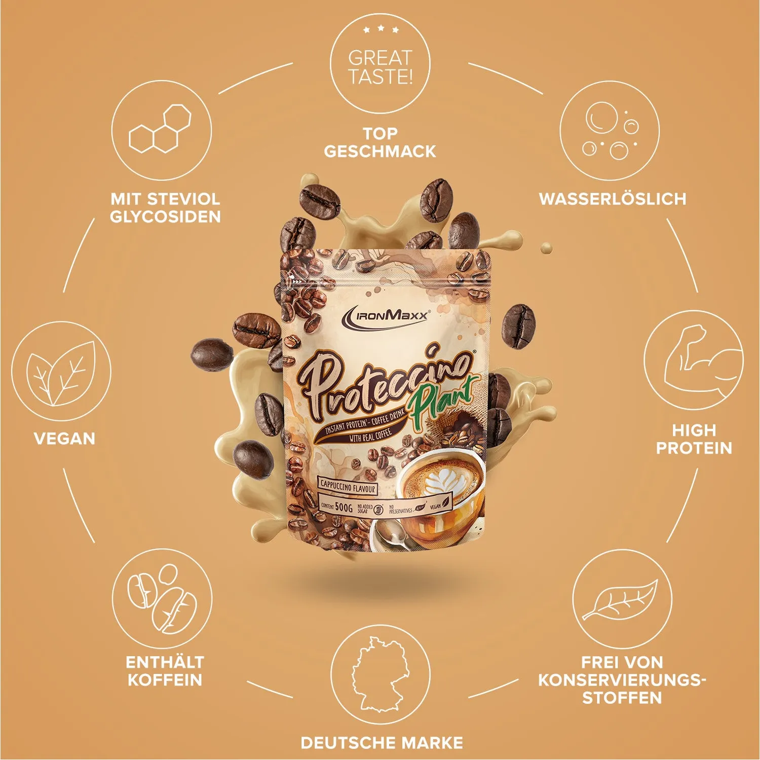 IronMaxx Proteccino Plant Cappuccino Proteinpulver 500g vegan
