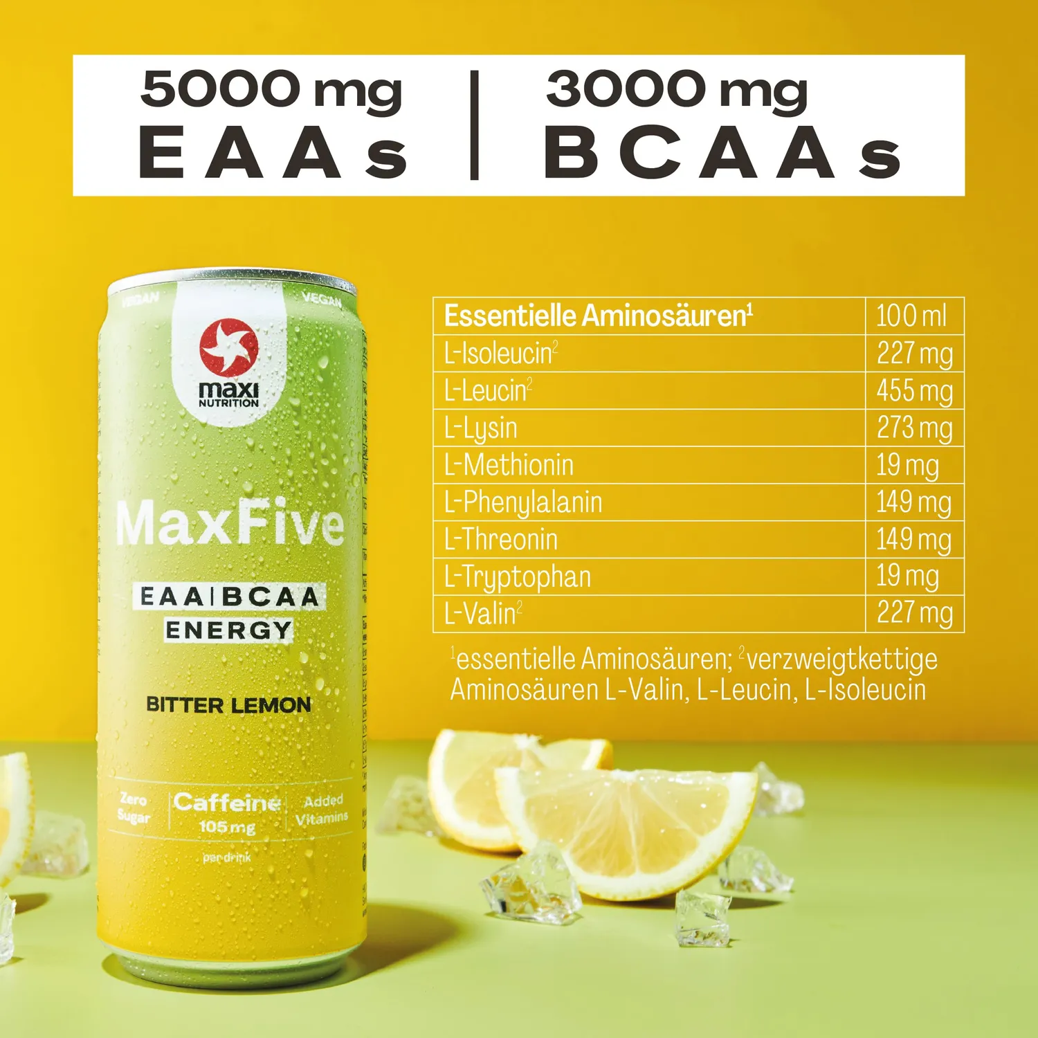 MaxiNutrition MaxFive Bitter Lemon BCAA Drink 12x330ml vegan