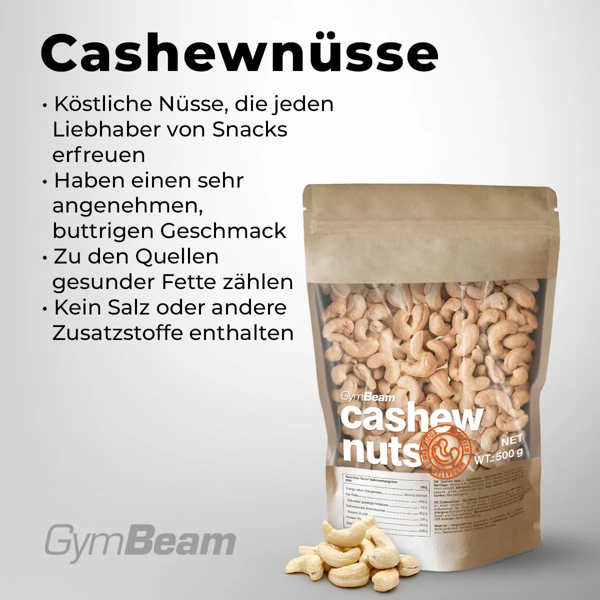 GymBeam Cashewkerne naturbelassen 500 g ungesalzen