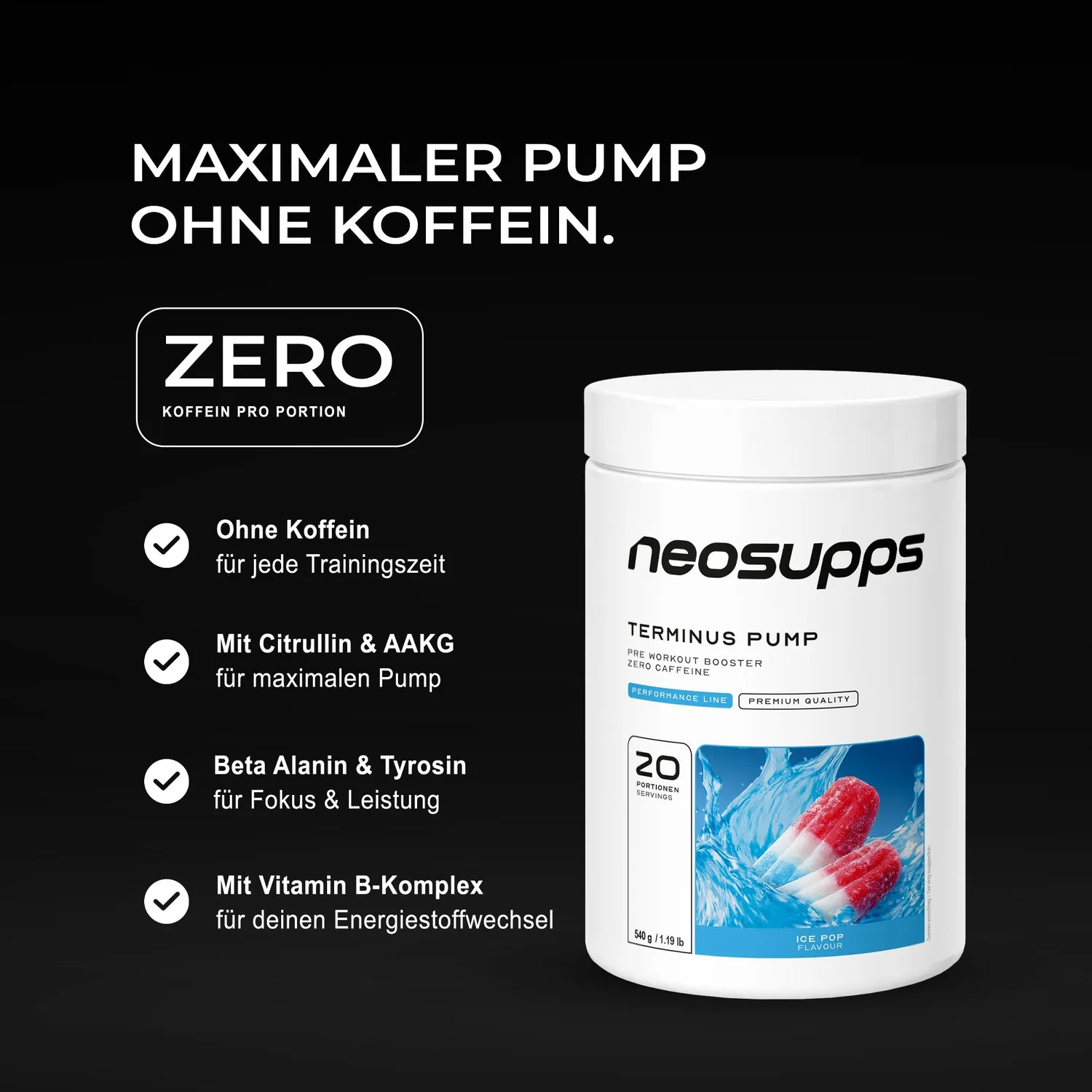 Neosupps Terminus PUMP Booster Ice Pop 540g 200mg Koffein