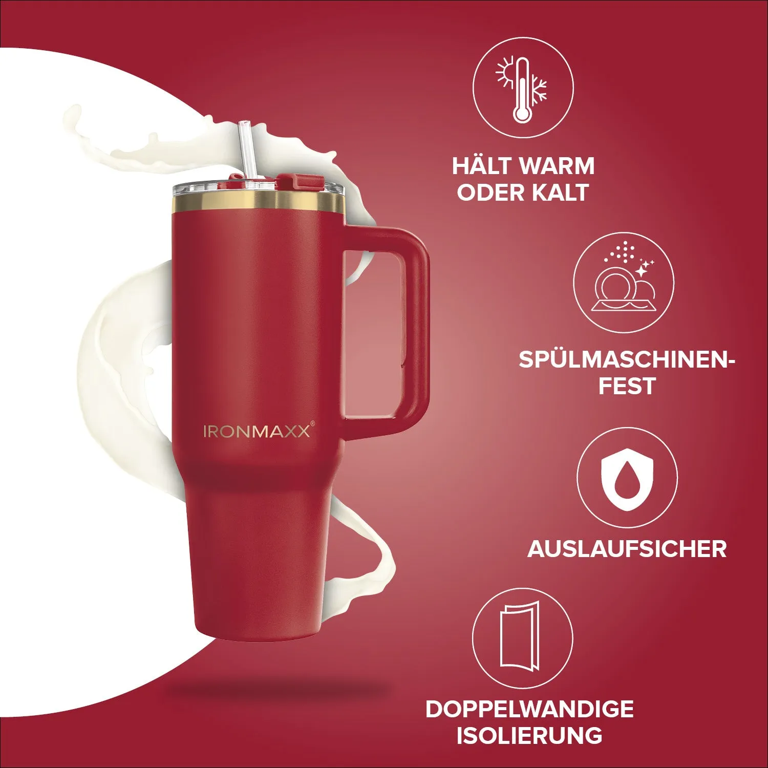 IronMaxx Cup V3.0 Trinkbecher 1200ml Ruby Red isoliert