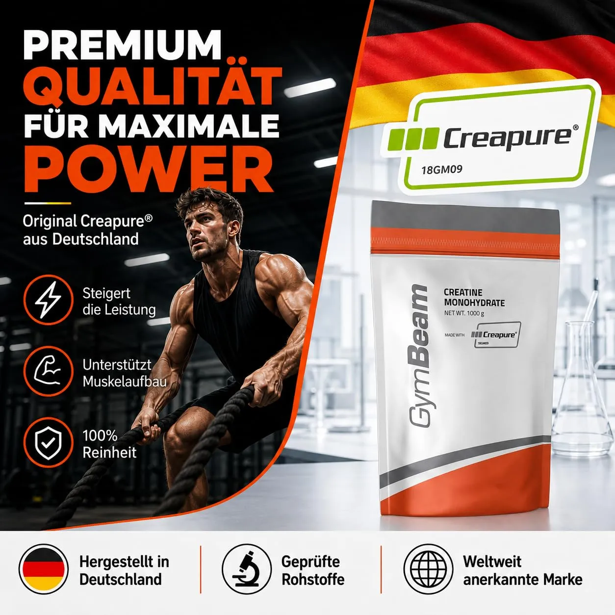 GymBeam Creapure Creatin Pulver 250g Neutral
