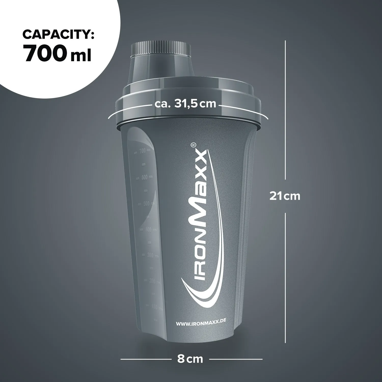 IronMaxx Shaker 700ml Anthrazit Matt BPA-frei