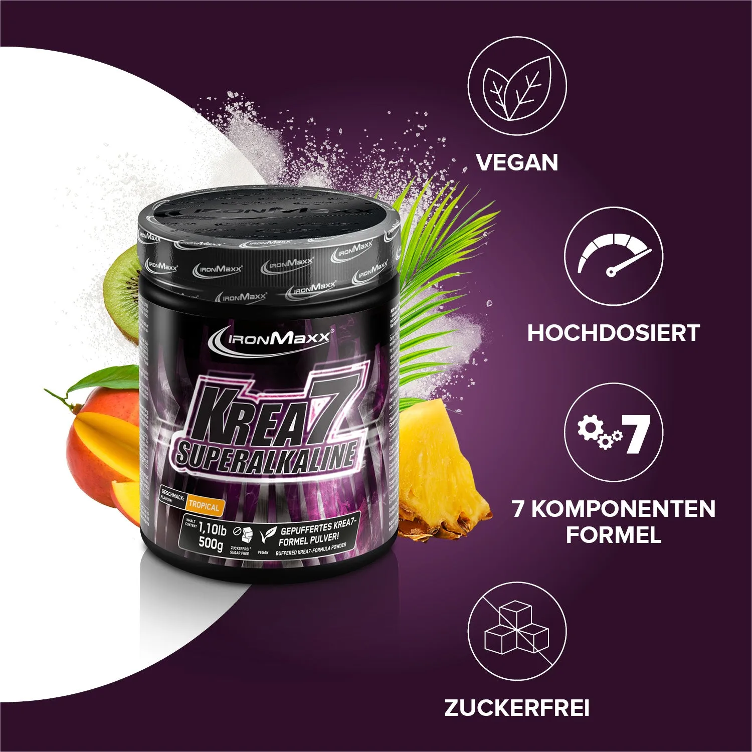 IronMaxx Krea7 Superalkaline Powder 500g Tropical vegan