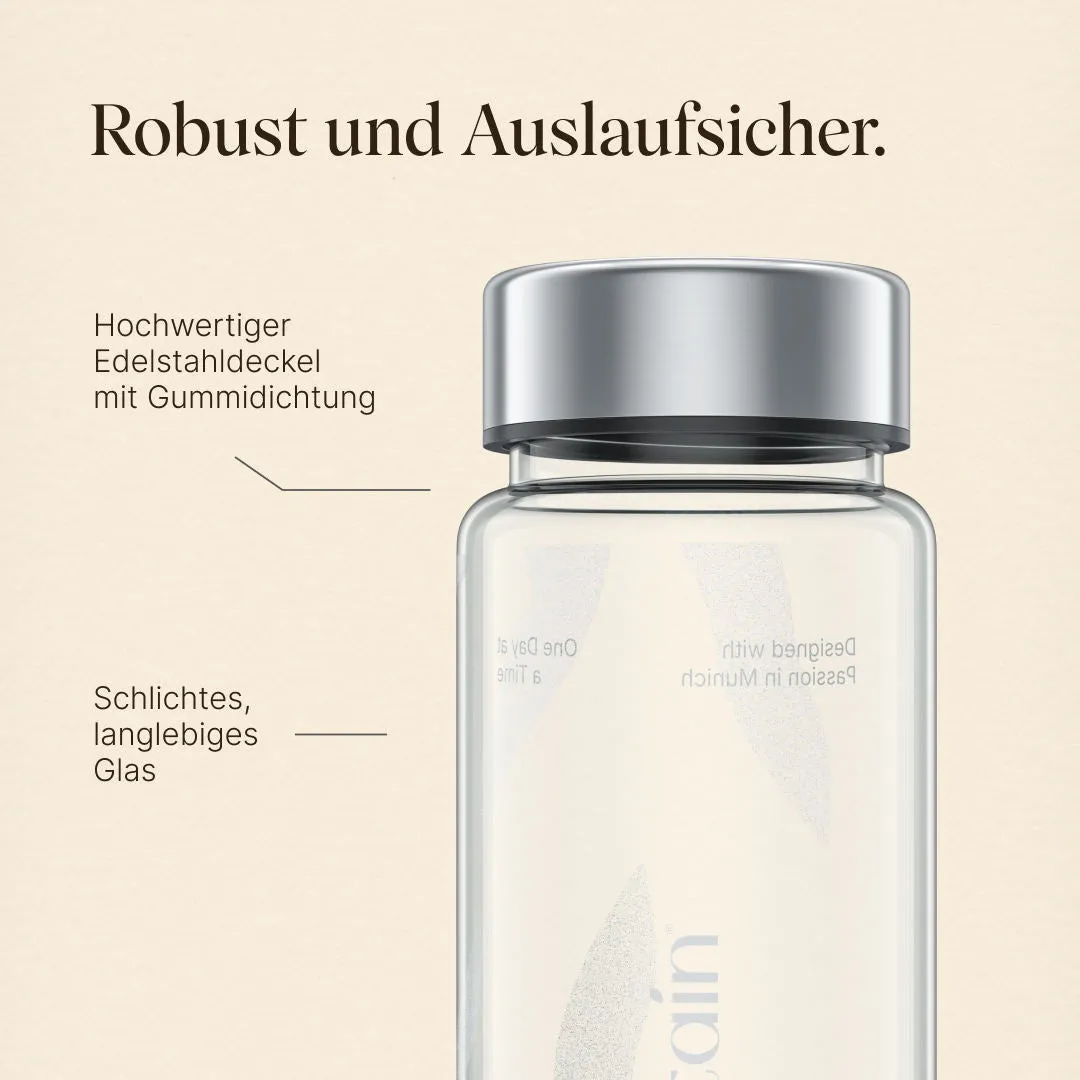 Vetain Glasflasche 420ml Trinkflasche aus Glas geschmacksneutral