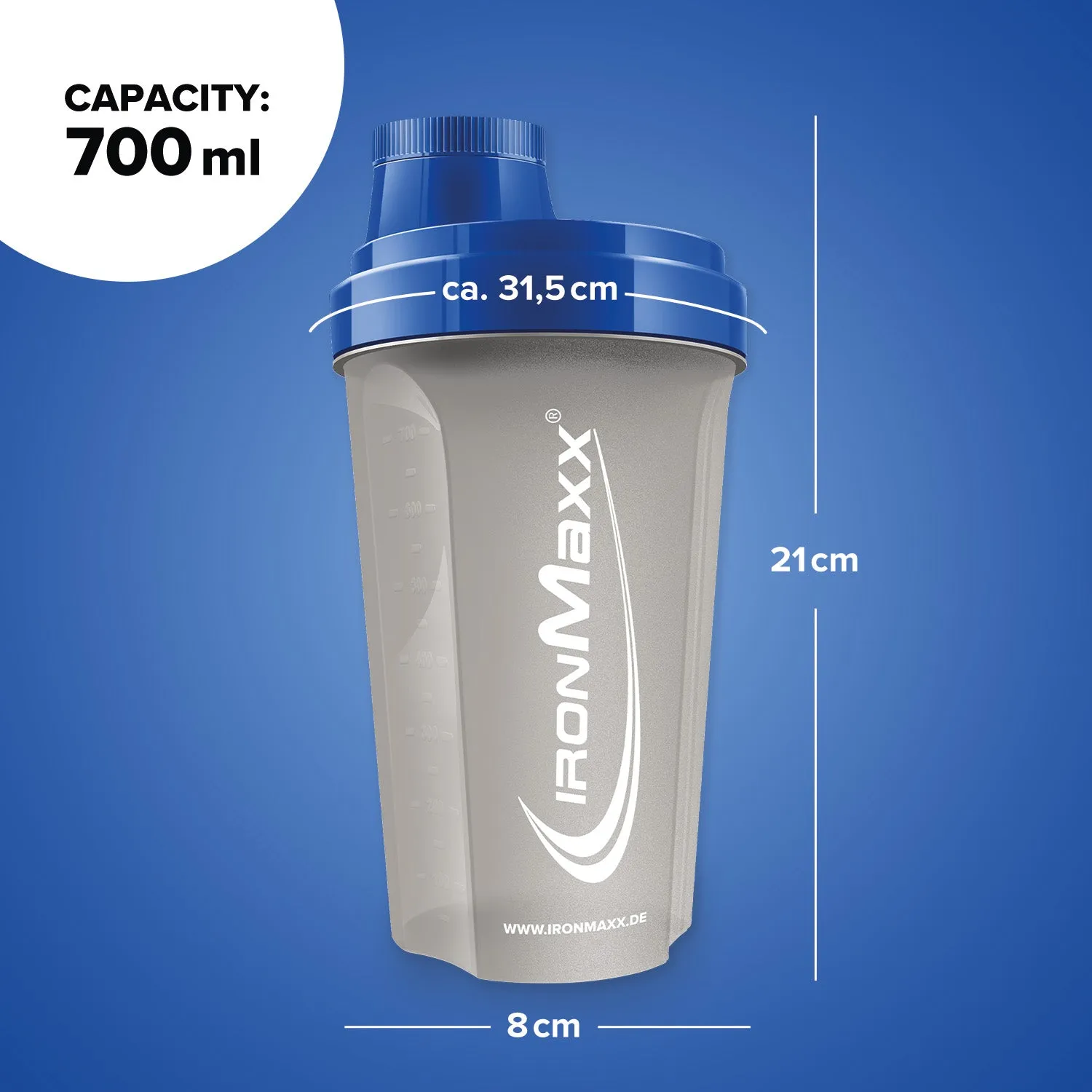IronMaxx Shaker Transparent-Blau 700ml BPA-frei mit Sieb