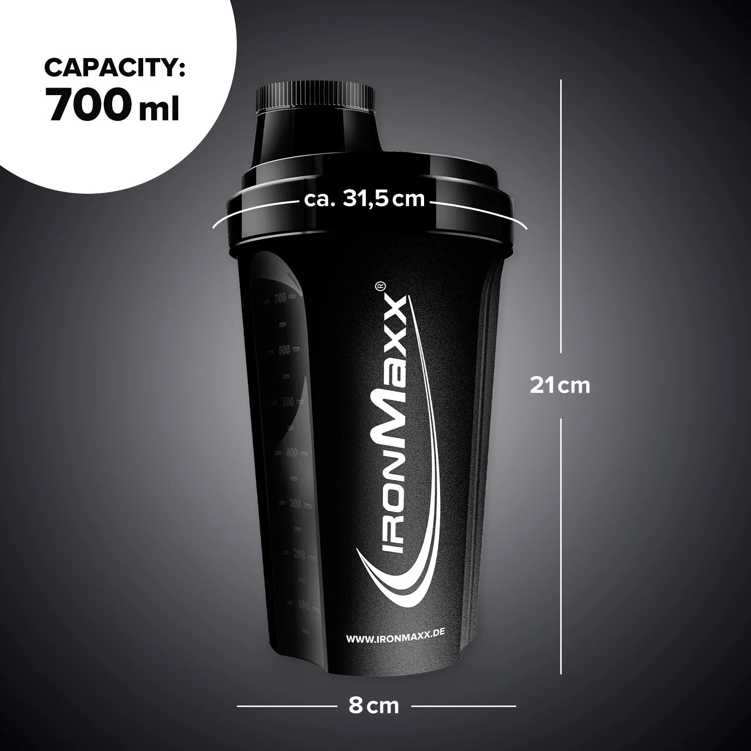 IronMaxx Shaker 700ml Schwarz klumpenfrei