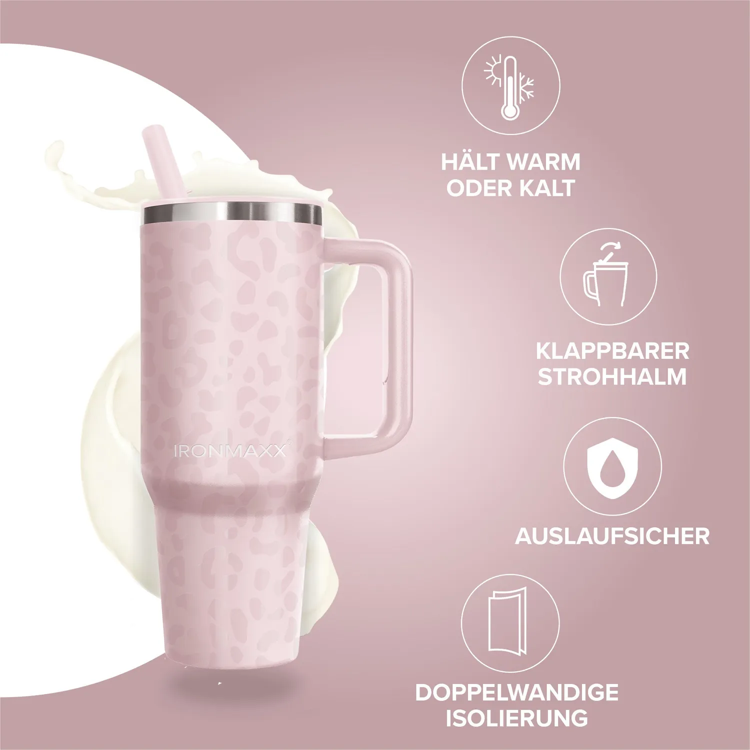 IronMaxx Cup V4.0 Becher 1200ml Leo-Style Rose