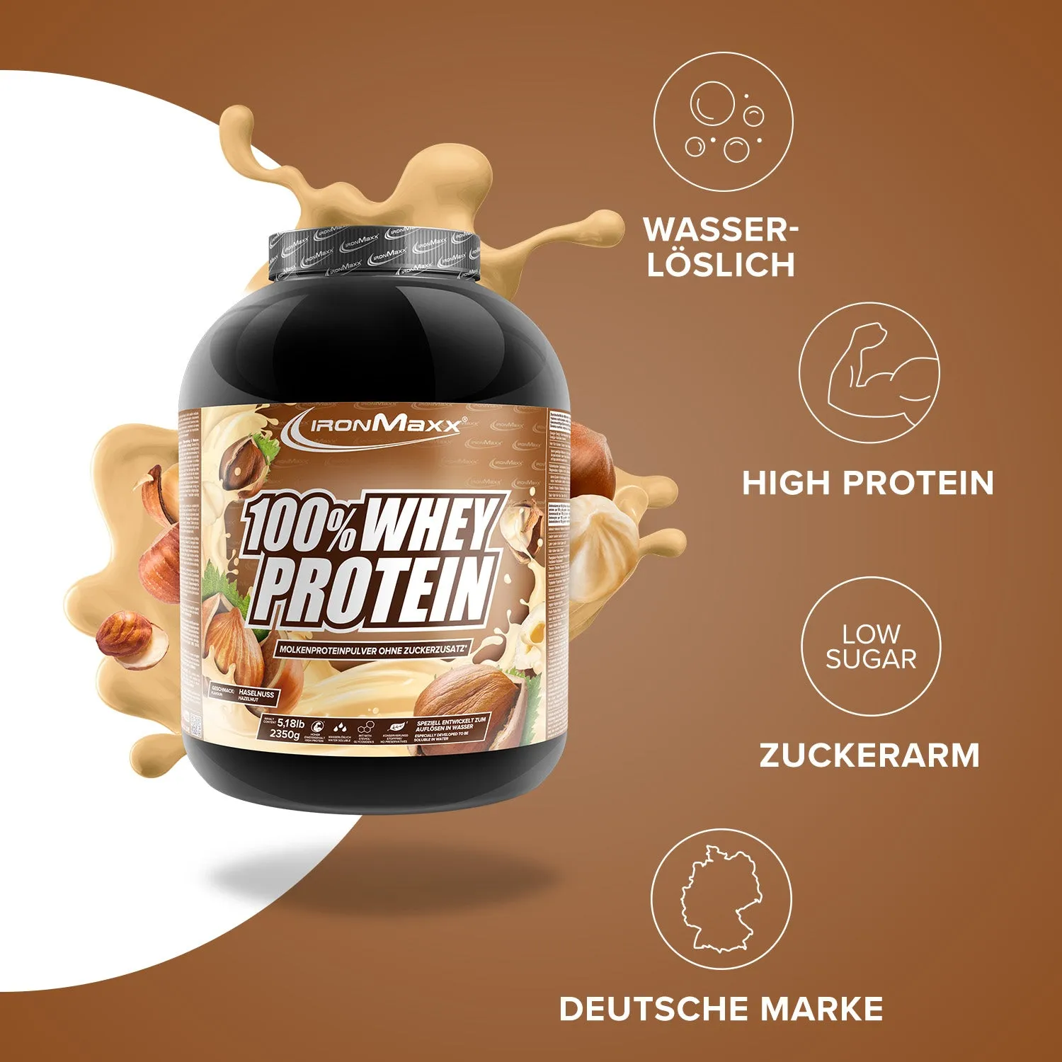 IronMaxx 100% Whey Protein Haselnuss 2350g