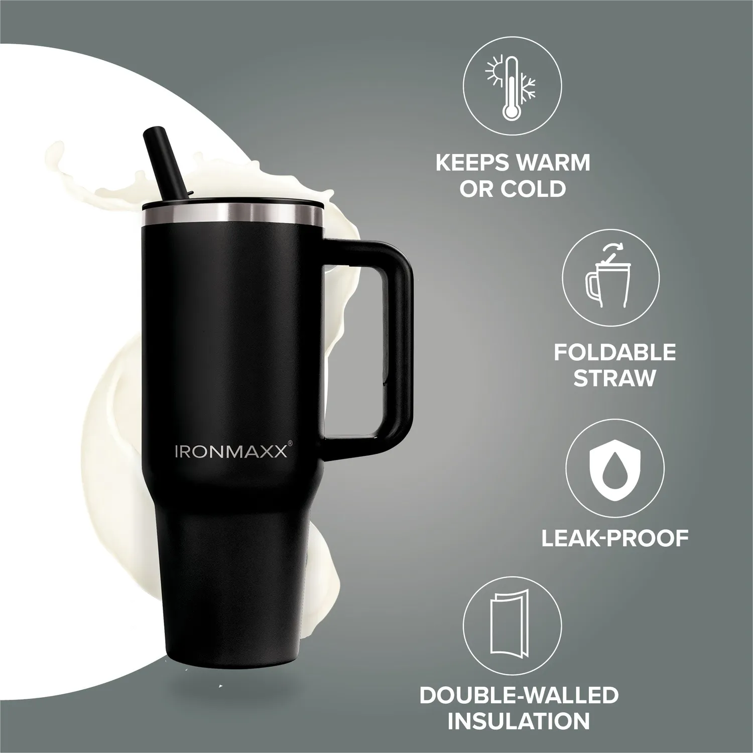 IronMaxx Cup V4.0 Thermobecher 1200ml Deep Black isoliert